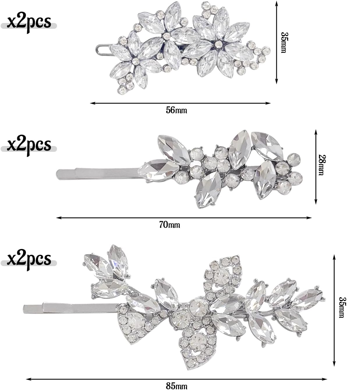 6 Pieces Diamond Studded One Word Clip Exquisite French Style Hair Pin Hair Styling Decoration Accessories Suitable for Wedding Dress Bridesmaid Styling image number 4