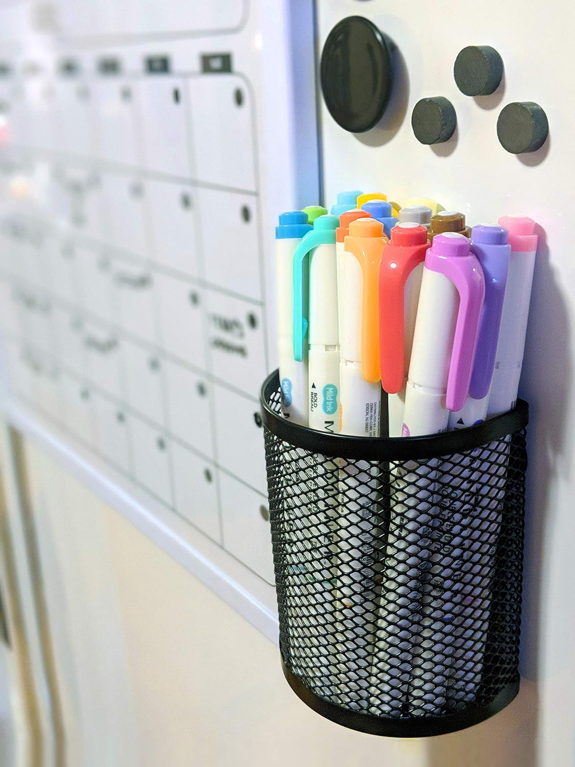 Magnetic Pen/Pencil Mesh Metal Basket/Holder/Container/Storage/Organizer for Kitchen/Refrigerator/Fridge/Whiteboard/Dry Erase/File Cabinet/Locker (Set of 2) 7.3X5X9.5Cm Black image number 6