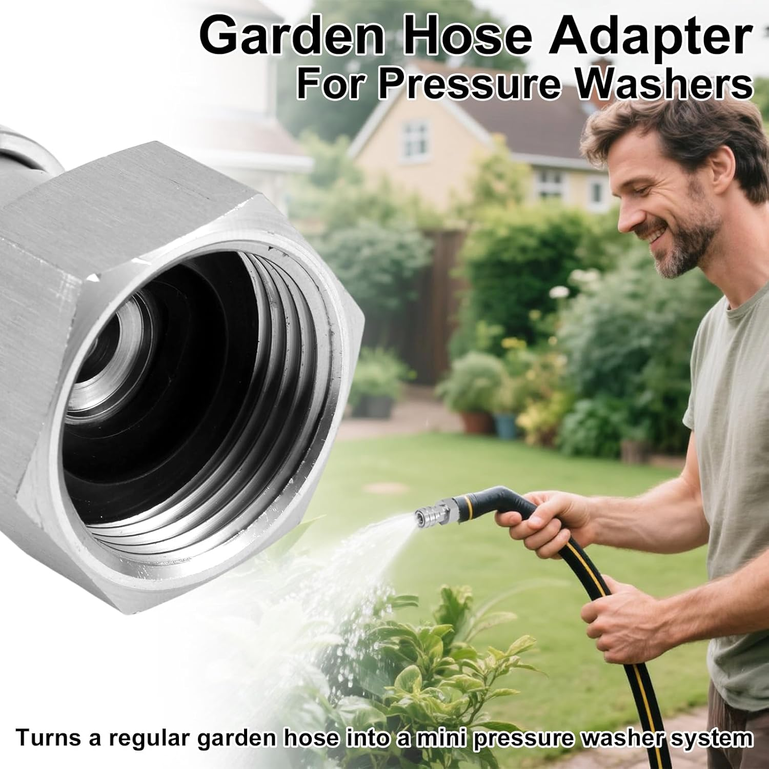 Garden Hose to Pressure Washer Adapter, Stainless Steel, 3/4" to 1/4" High-Pressure Washer Connector for Car Wash Nozzle & Sprayer Attachment(Normal Style) image number 6
