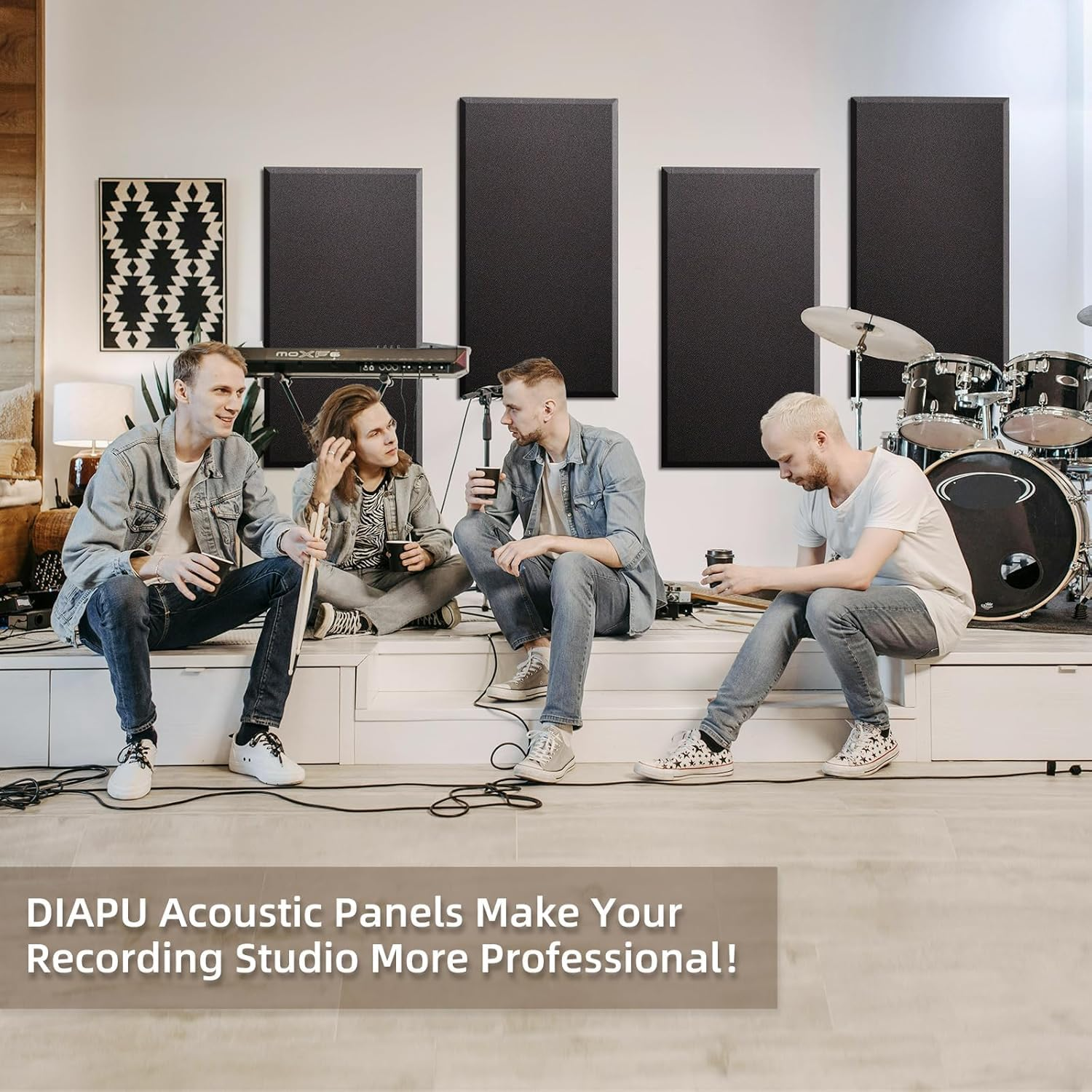 Acoustic Panels Sound Absorbing: 4 PCS Large Acoustic Wall Panels 23.6&Prime; &times;11.8&Prime; &times;1.37&Prime; Soundproof Wall Panels Fashions Sound Panels Self-Adhesive Acoustic Panels for Studios Office Home Theater (White) image number 6