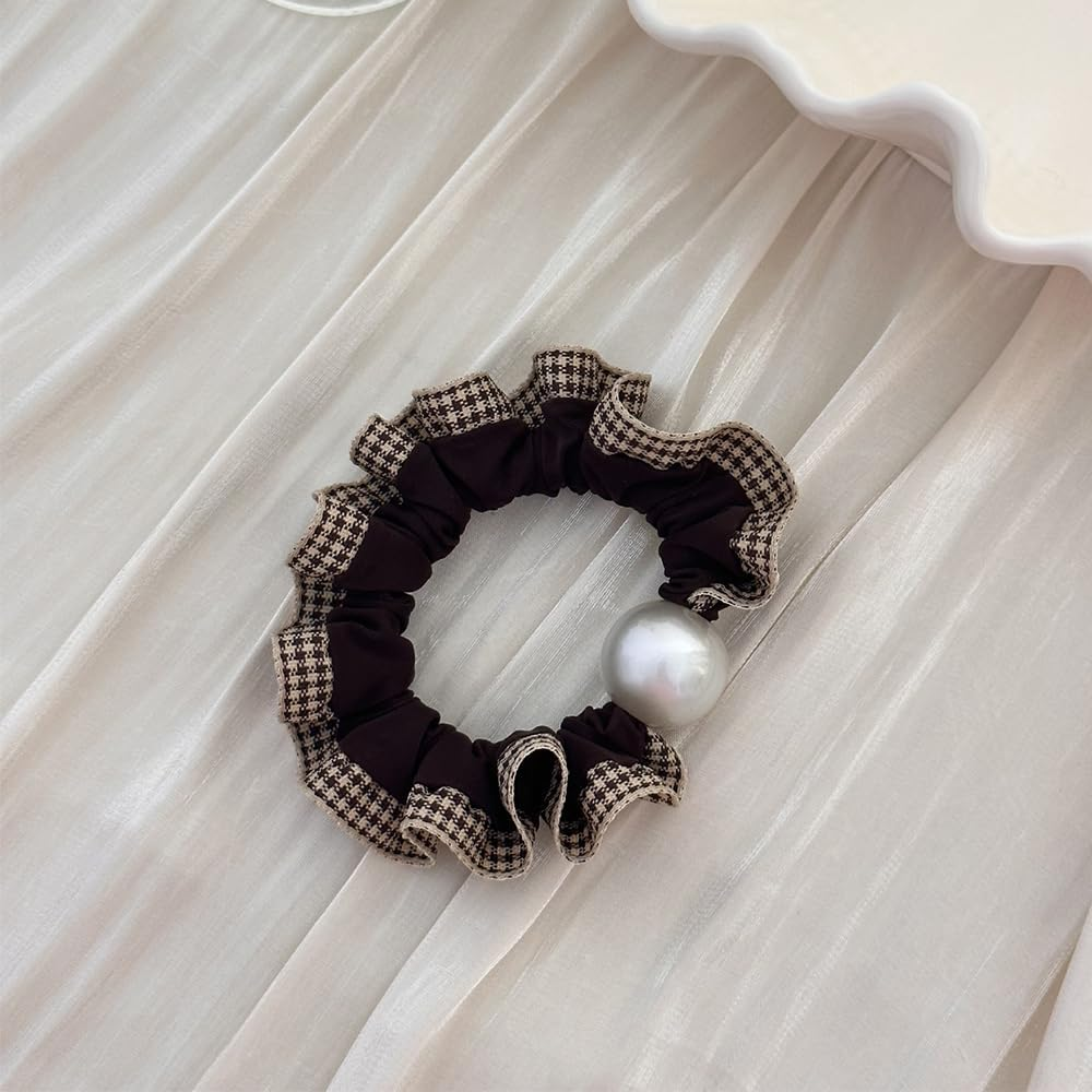 Hair Scrunchie, Plaid Lace Hair Bobbles Ponytail Holder, Elastic Hair Bobbles for Women and Girls (Pack of 4) image number 1