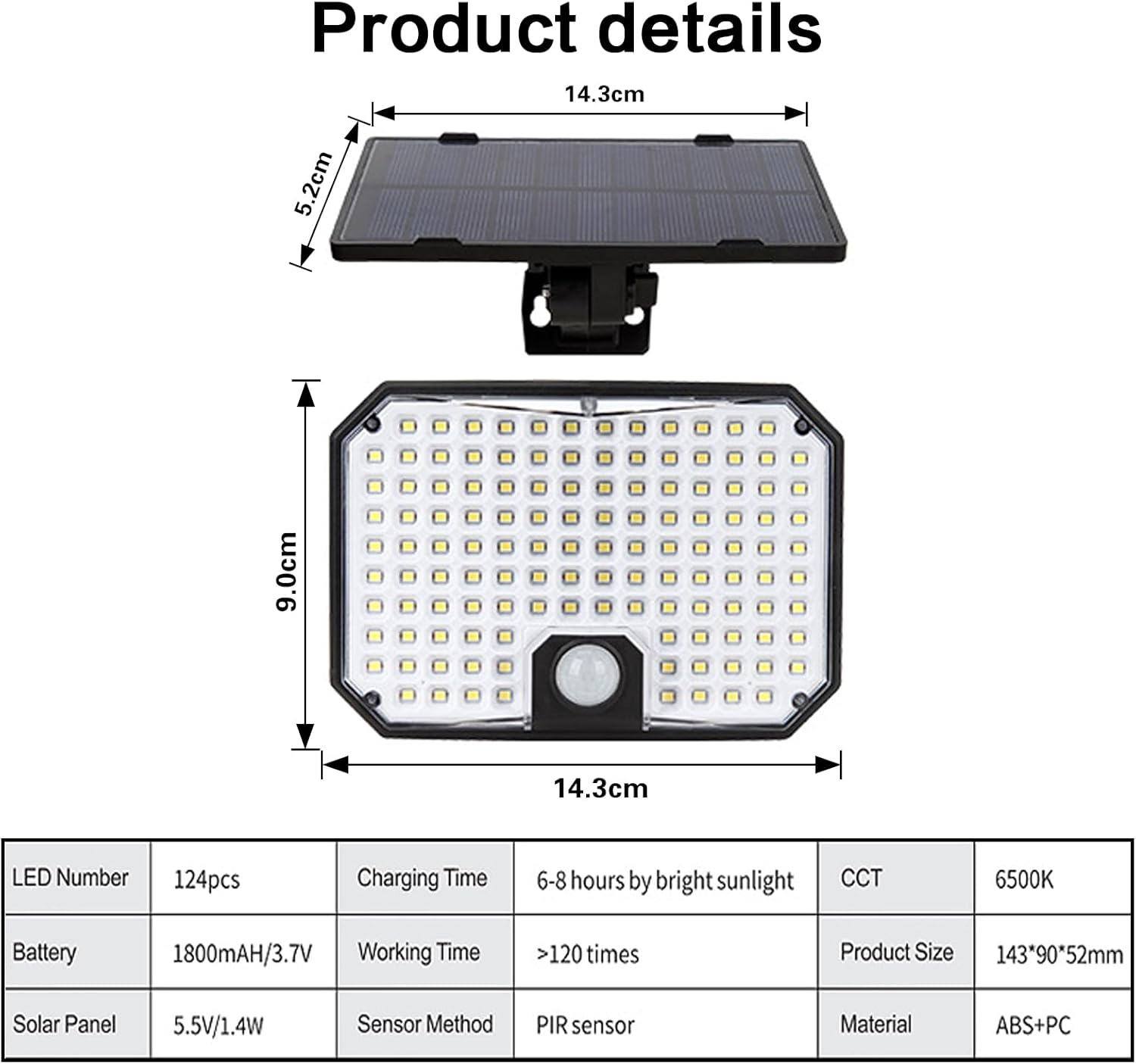 XIULIUU Solar Lights Outdoor, 1PACK 124 LED 1500LM Motion Sensor Outdoor Lights, IP65 Waterproof Solar Powered Security Flood Light for outside Yard, Shed, Barn, Patio, Porch, Garden, Garage image number 1