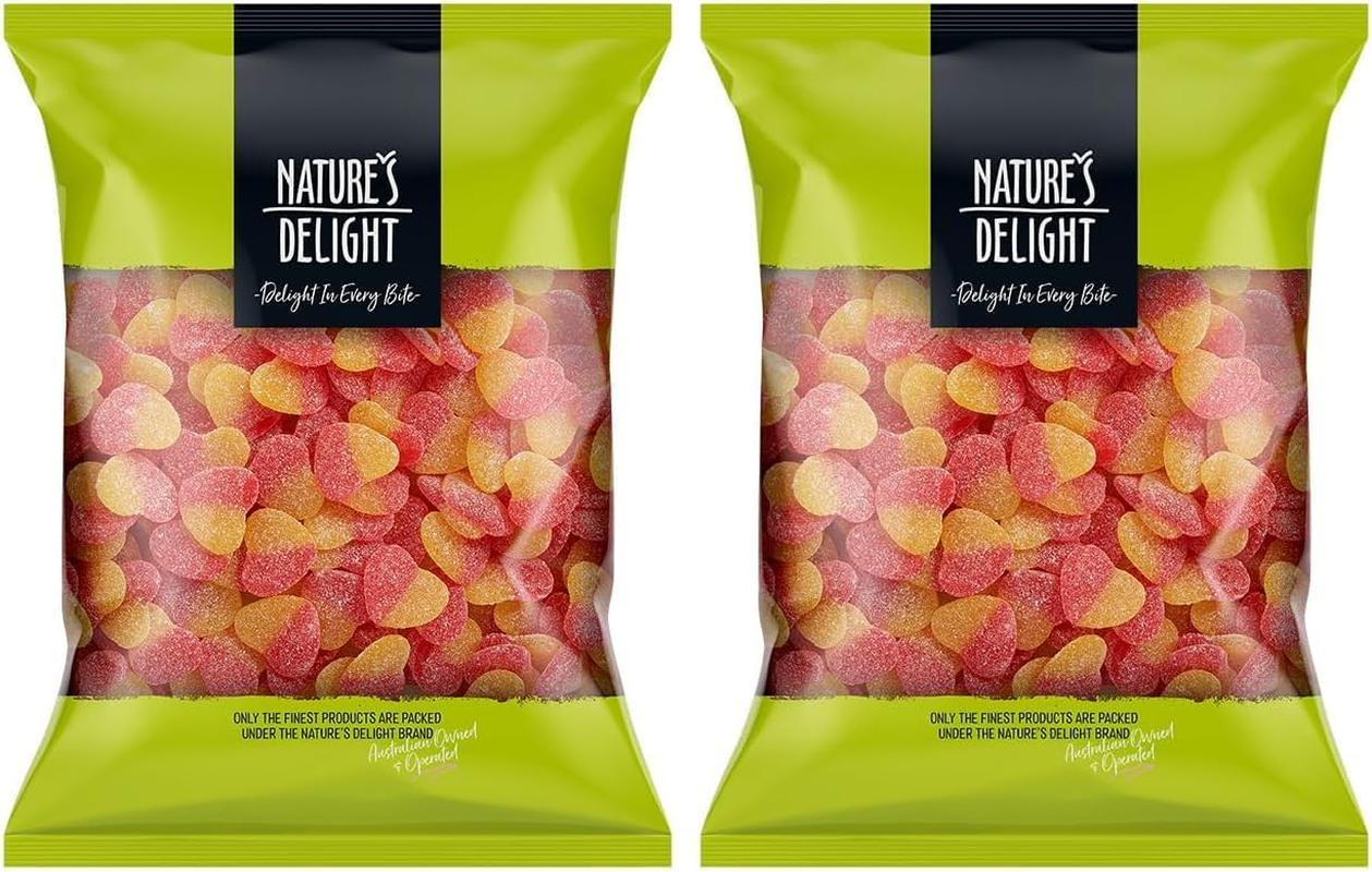 Natures Delight Sour Peach Hearts 650 G (Pack of 2)