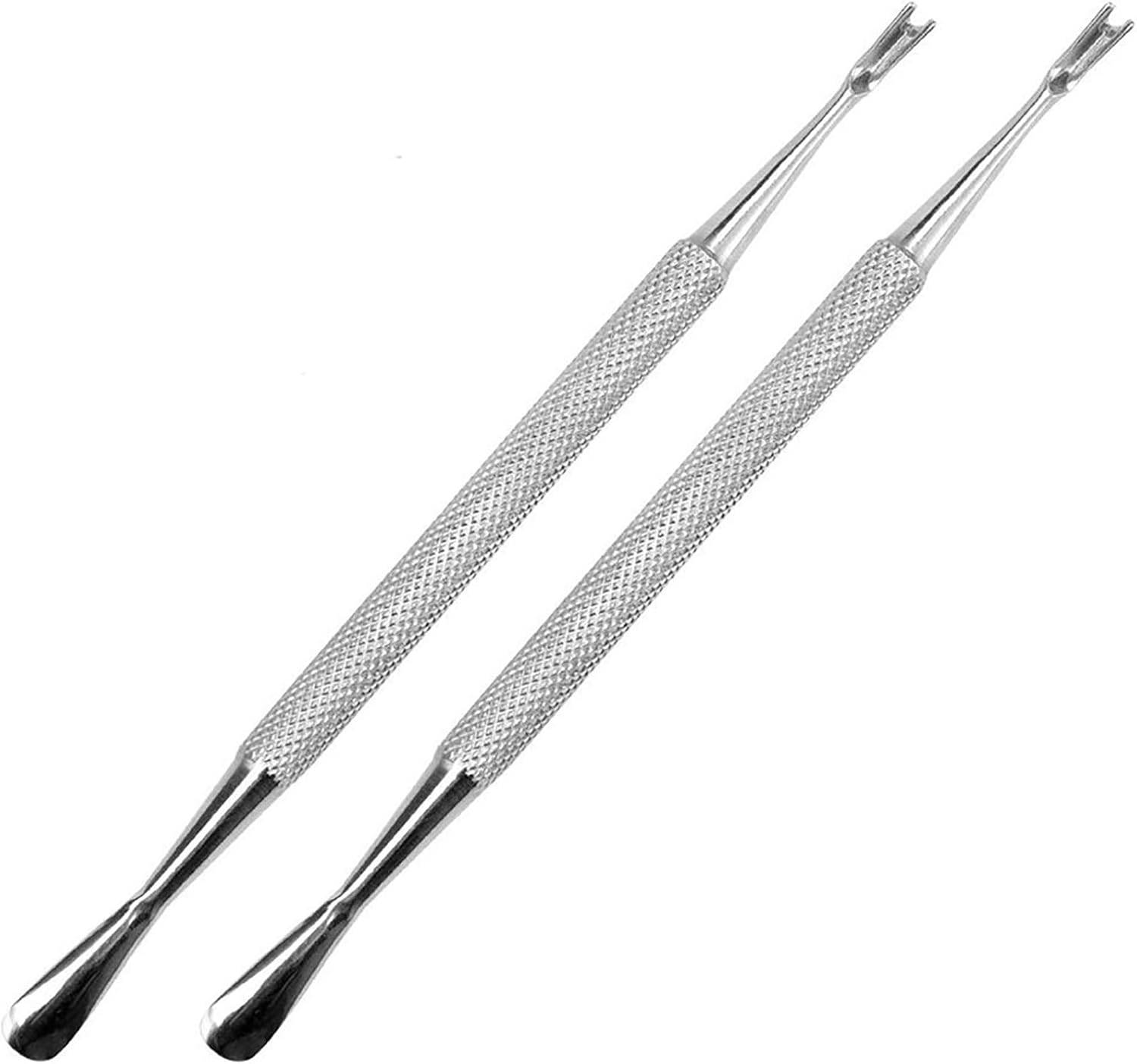 2 X Double Head Cuticle Knife V-Blade & Pro Cuticle Pusher Spatula Pusher, Nail Tool for Cleaning Dirt Silver for Professional Fingers and Toenail Care image number 1