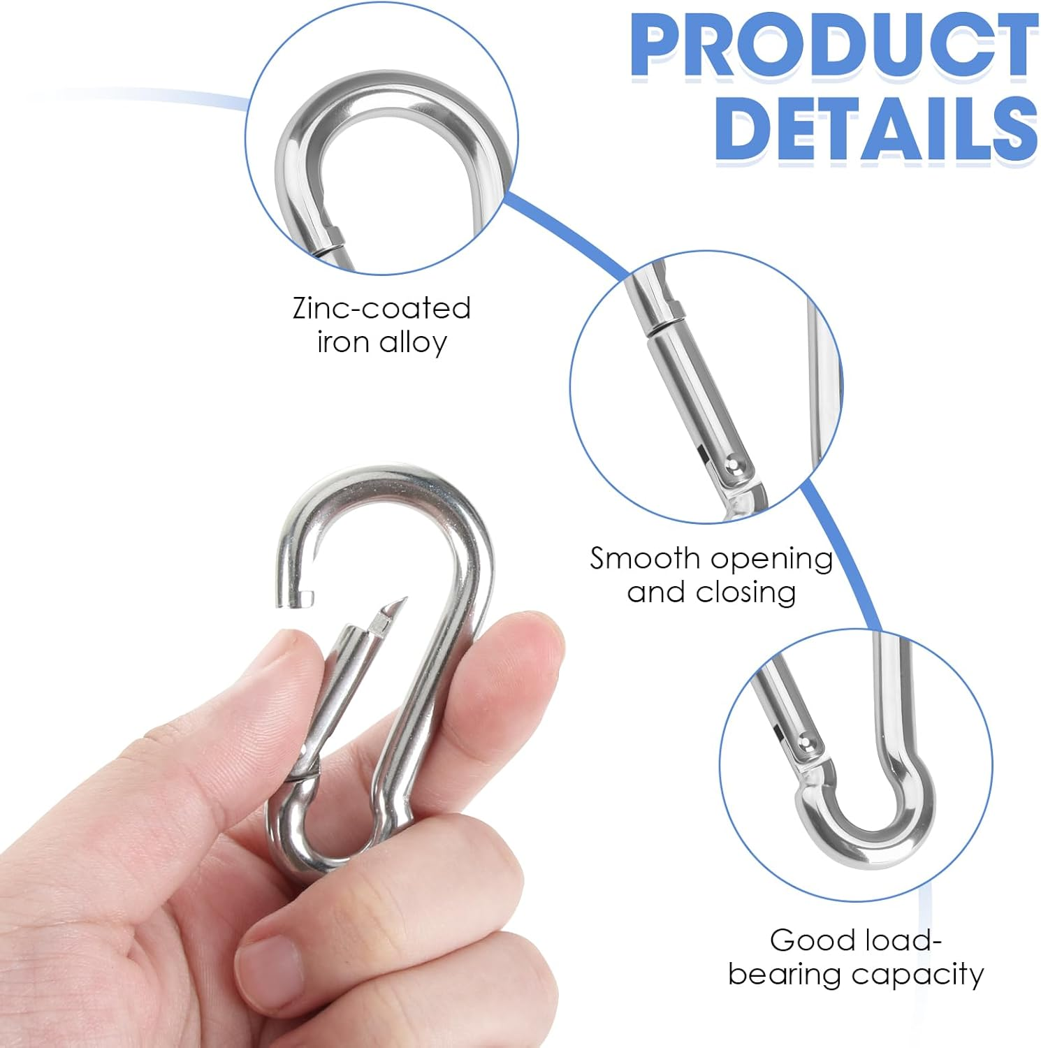 8 Pcs Heavy Duty Small Carabiner Clip, Durable Mountain Climbing Buckle for Gym Outdoor Camping Swing Pet Leashes Keychains Hiking, 4 Size M4/5/6/7 Locking Carabiner (Sliver) image number 3