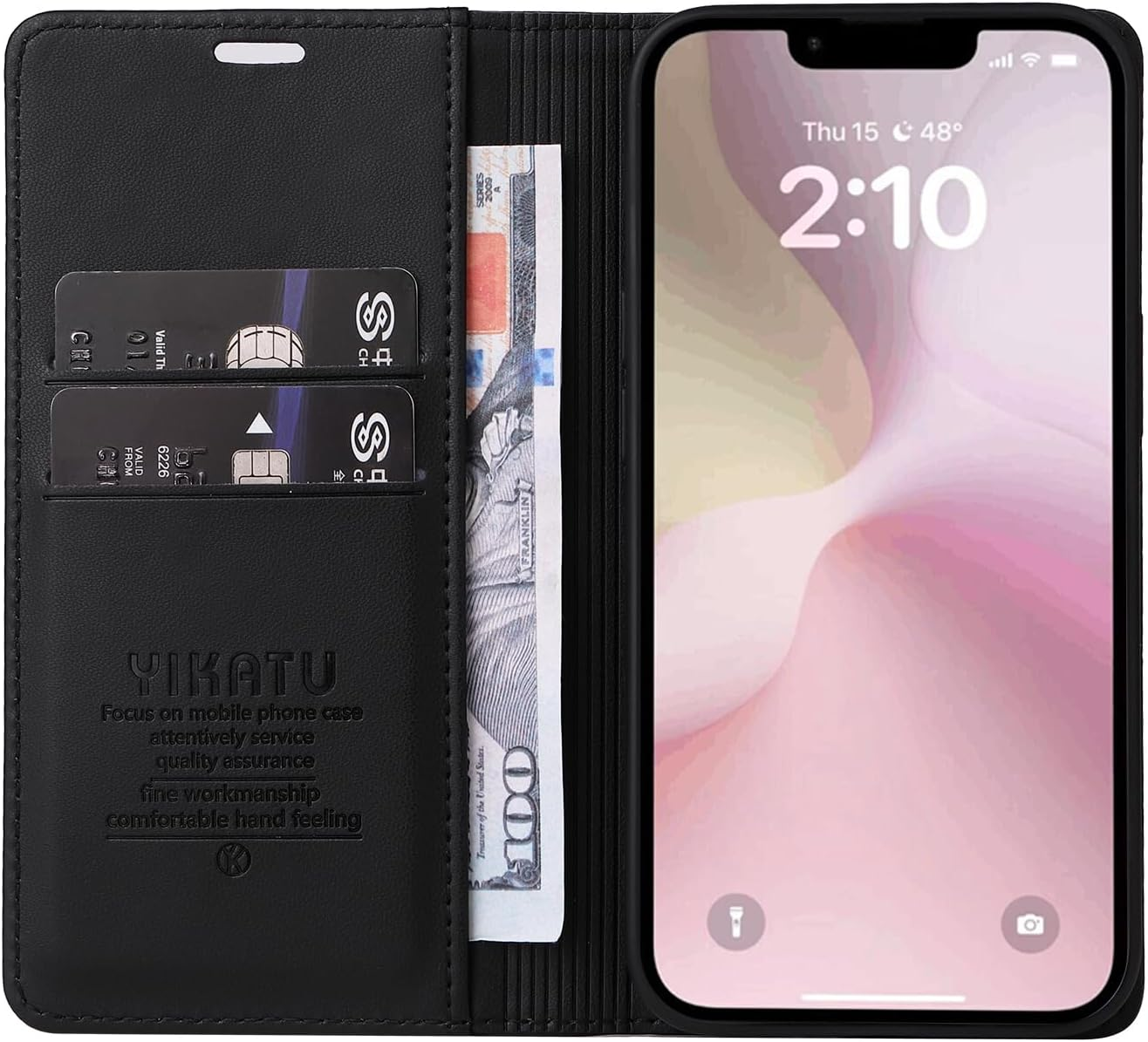 YBFJCE Case for Iphone 16E PU Leather Wallet Cover, Flip Folio Case with Card Holders,Magnetic Phone Cover Compatible with Iphone 16E,Black image number 3