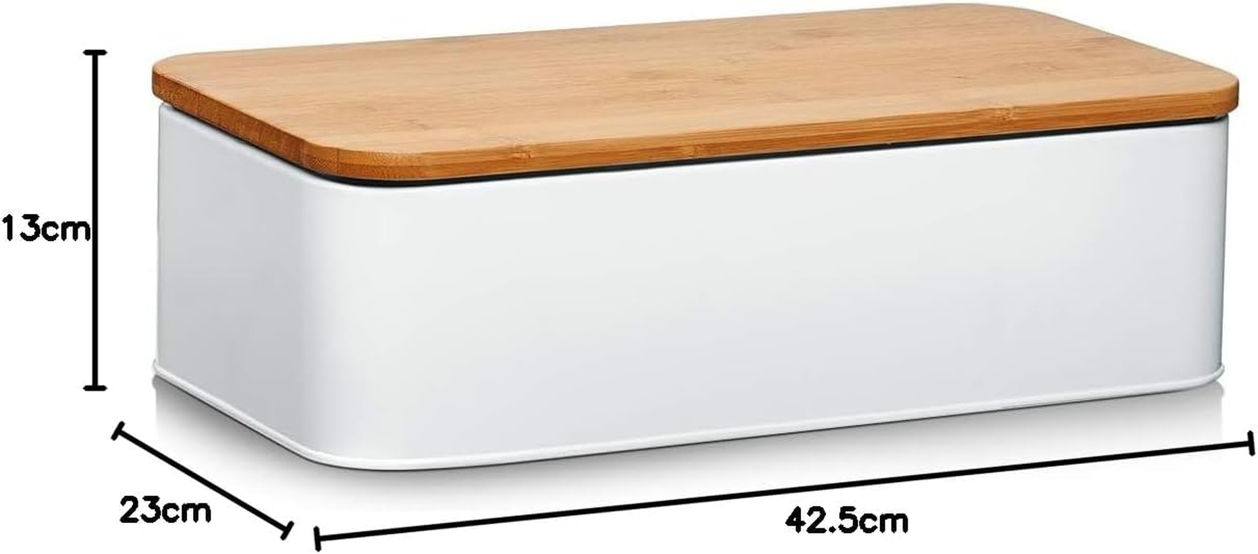 Zeller Bread Bin with Bamboo Lid, Metal, White, 42.5 X 23 X 13 Cm - Black image number 6