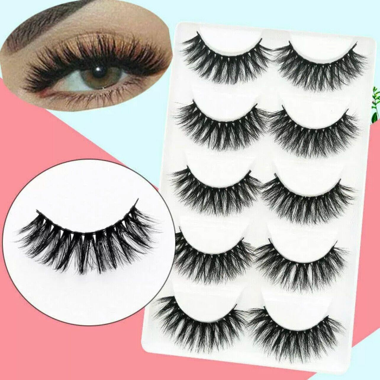 5 Pairs 3D Thick Mink Fake False Eyelashes Natural Long Wispy Makeup Lashes - Elevate Your Makeup Look for Parties and Everyday Wear - 3D-47 image number 4