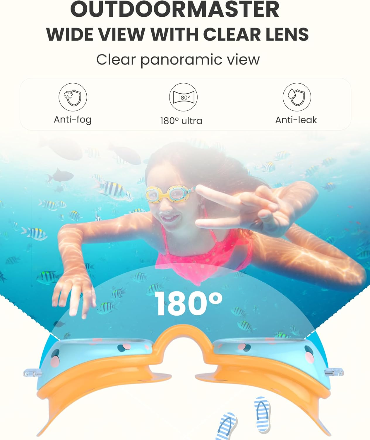 Outdoormaster Cyberfish Kids Swim Goggles, Quick Adjustable Strap Swimming Goggles with Padded Headband for Kids 5-12 - Pink image number 2