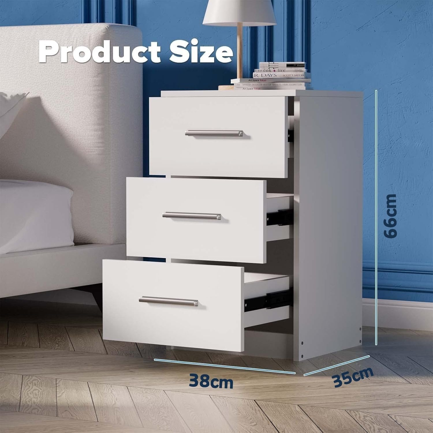 Ufurniture Bedside Table 3 Drawers Side Table Nightstand for Bedroom Living Room White image number 7