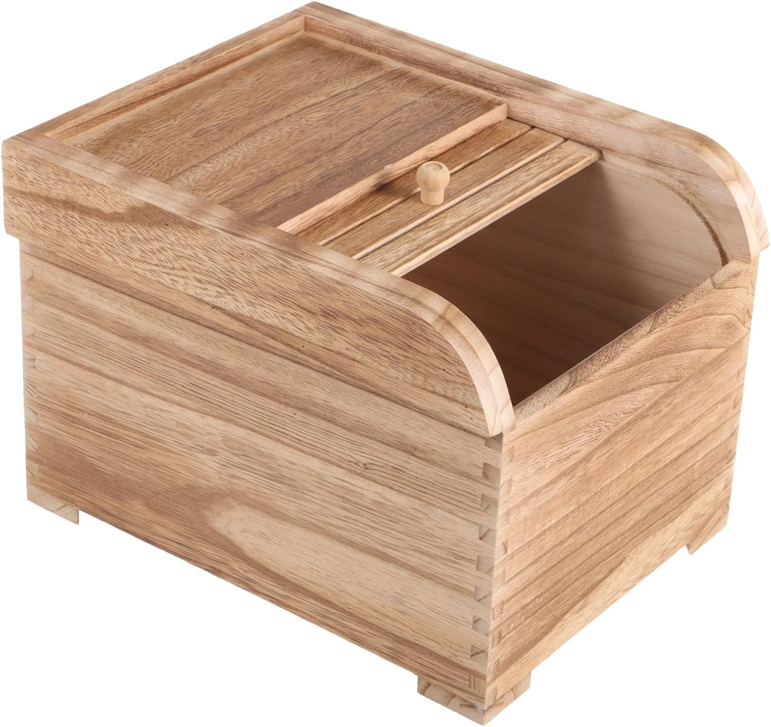 MOLUCKFU Sealed Solid Wood Rice Storage Container Large Food Bucket Moisture-Proof Kitchen Storage Bin Rolling Lid for Pantry Organization image number 2