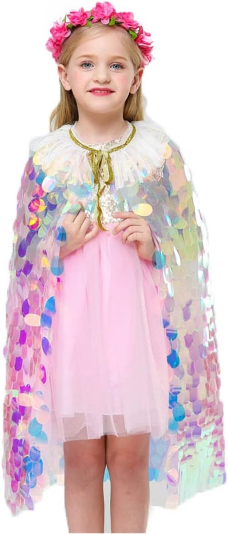 Costume Bay Girls Mermaid Rainbow Sequin Cloak Princess Sparkling Mesh Cape Hooded Cloak Halloween Book Week Dress up Party Birthday Gift Accessory Photoshoot