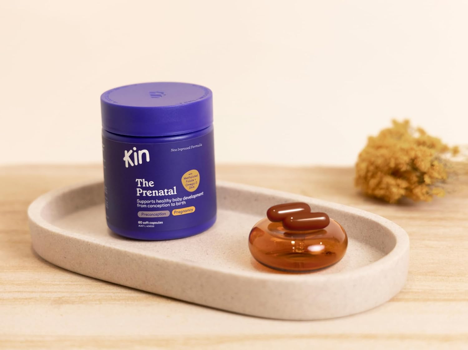 Kin the Prenatal 60 Caps | Supports Pre-Conception & Healthy Pregnancy | Bioavailable Ingredients for Optimal Absorption | Gentle on Stomachs with Subtle Vanilla Flavour
