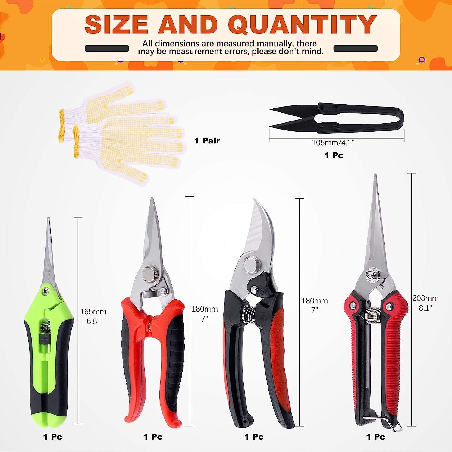 Tanstic 6Pcs Garden Pruning Shears Set, Stainless Steel Garden Scissors, Garden Handheld Pruners, Sharp Garden Shears Bypass Pruning Shears with Gardening Gloves for Trimming Plants Cutting Flowers image number 3