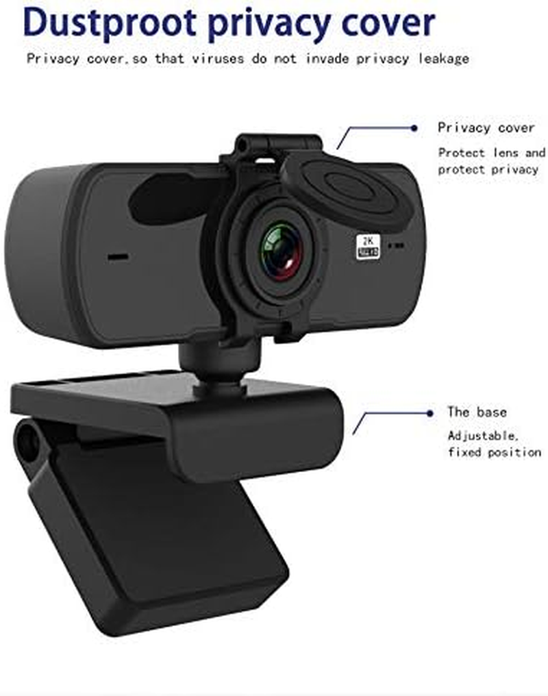 2K Full HD Webcam 1080P 1440P, Live Streaming Web Camera with Stereo Microphone, Desktop or Laptop USB Webcam 360 Rotating, HD Webcam for Video Calling, Recording, Conferencing, Streaming, Gaming (PC05) image number 3