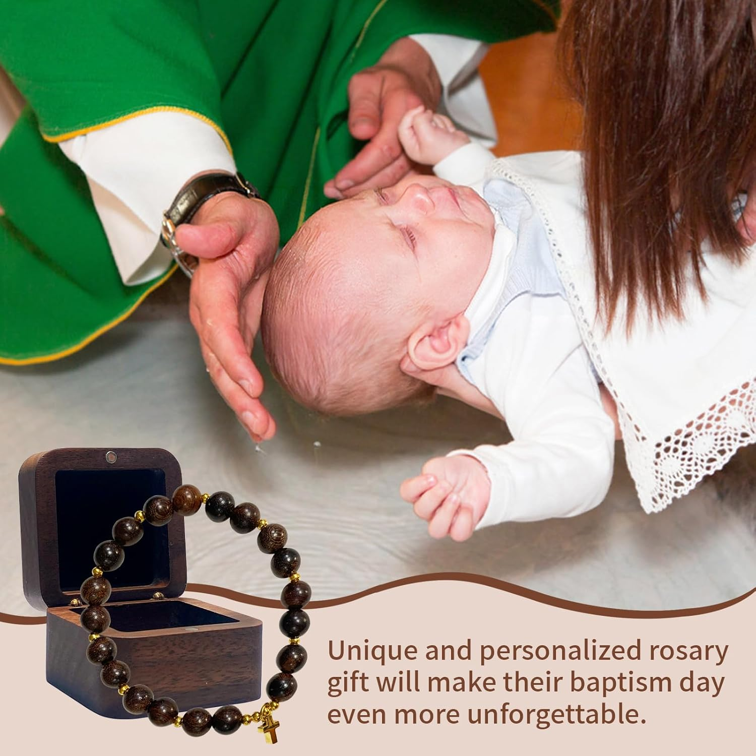 My First Rosary with Walnut Wood Keepsake Box, Catholic Baptism Gifts, Baby Rosary, Shower Rosary Beads, First Holy Communion Gifts for Boy and Girl image number 6