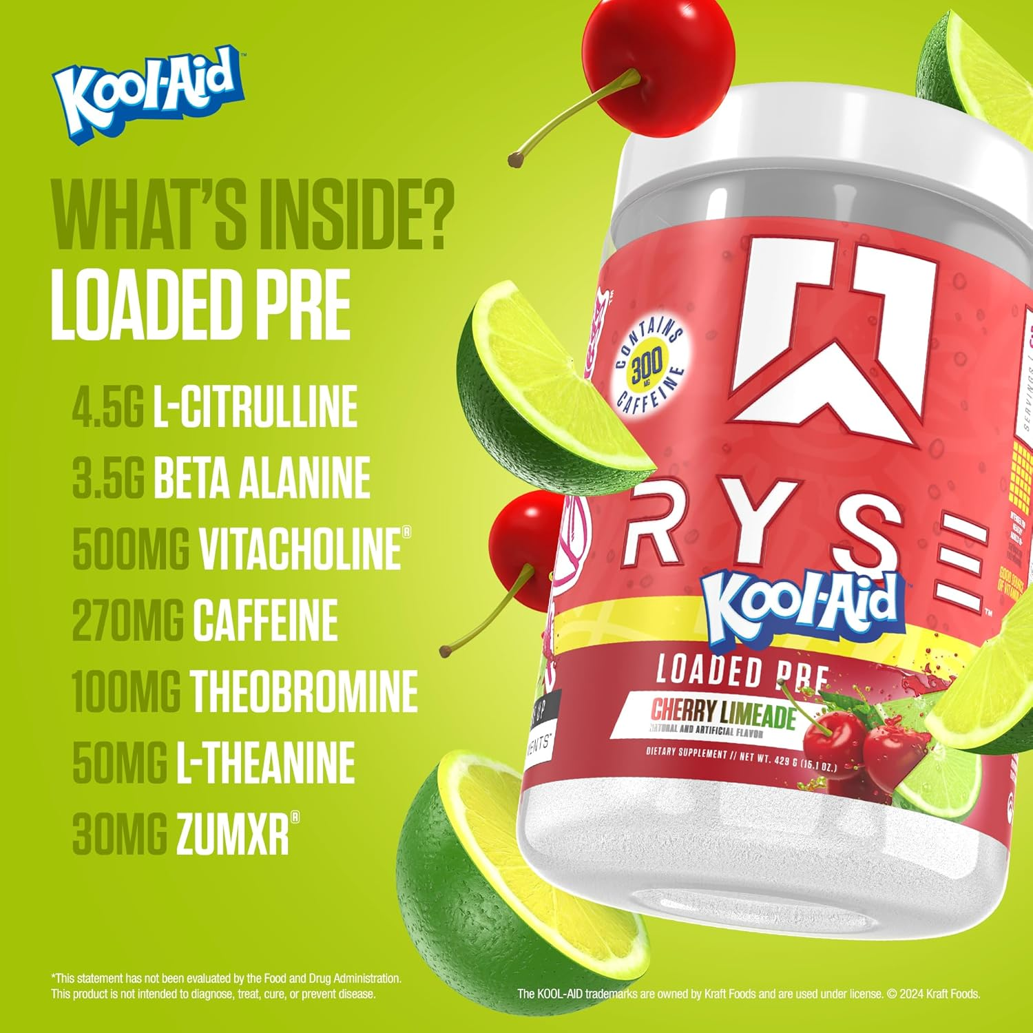 Ryse Loaded Preworkout Powder 429 G, Kool-Aid Cherry Limeade, 30 Servings image number 4