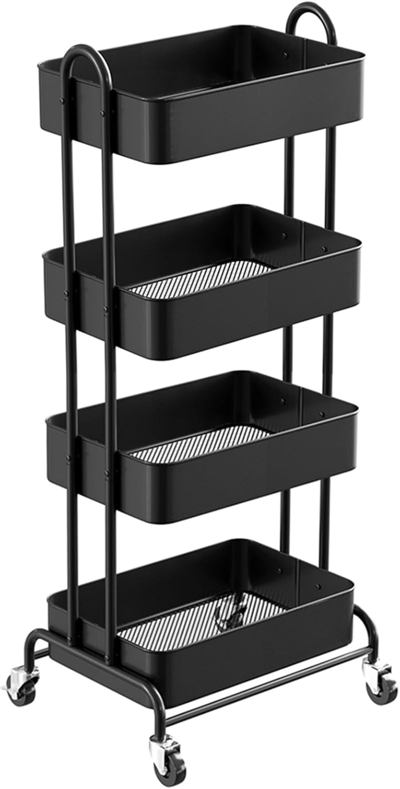 Ceayell Full Metal Utility Rolling Cart for Storage Organizer Cart for Office, Bathroom, Kitchen (Black, 4-Tier)