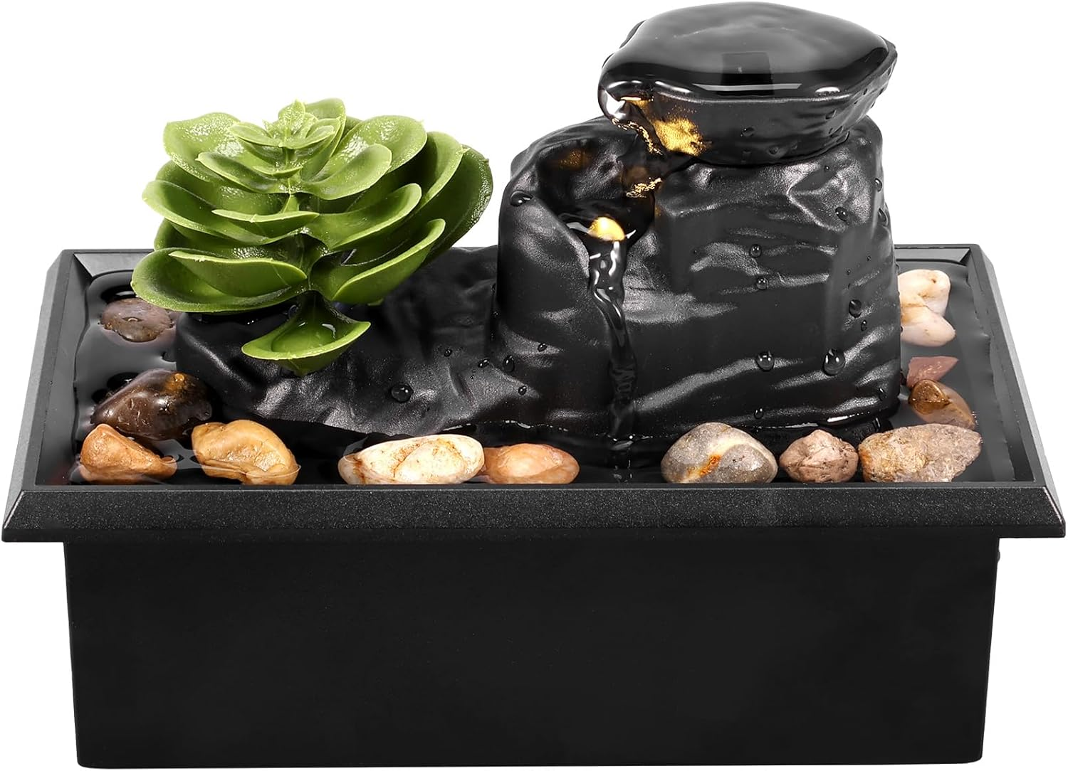 Tabletop Fountain with Light - Battery/Usb Operated Mini Indoor Water Feature for Sound Relaxation - Portable Waterfall Ornament for Table, Office, Home, Bedroom (B) image number 2