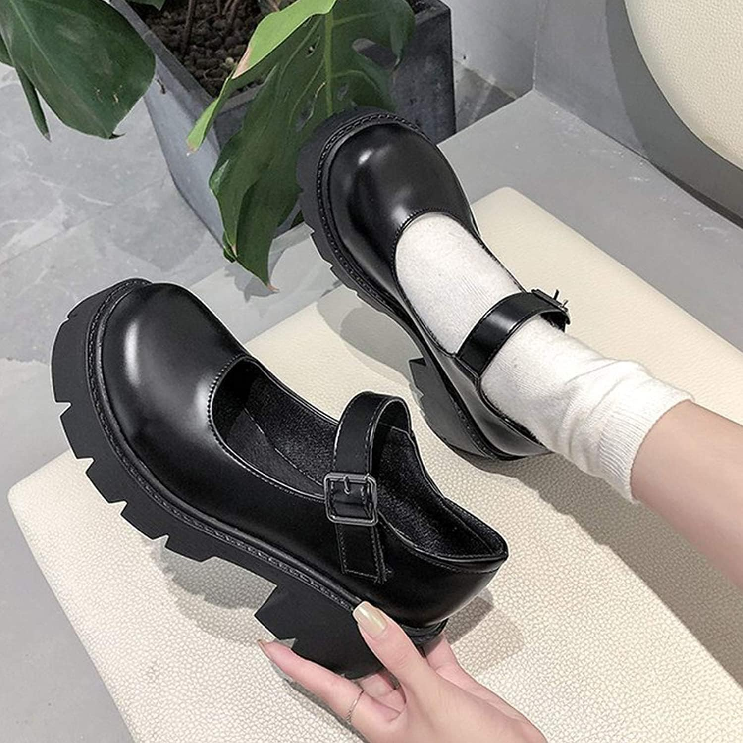 Women'S Platform Mary Janes Chunky Heel Ankle Strap Uniform Dress Shoes Heeled Gothic Lolita Oxfords image number 3