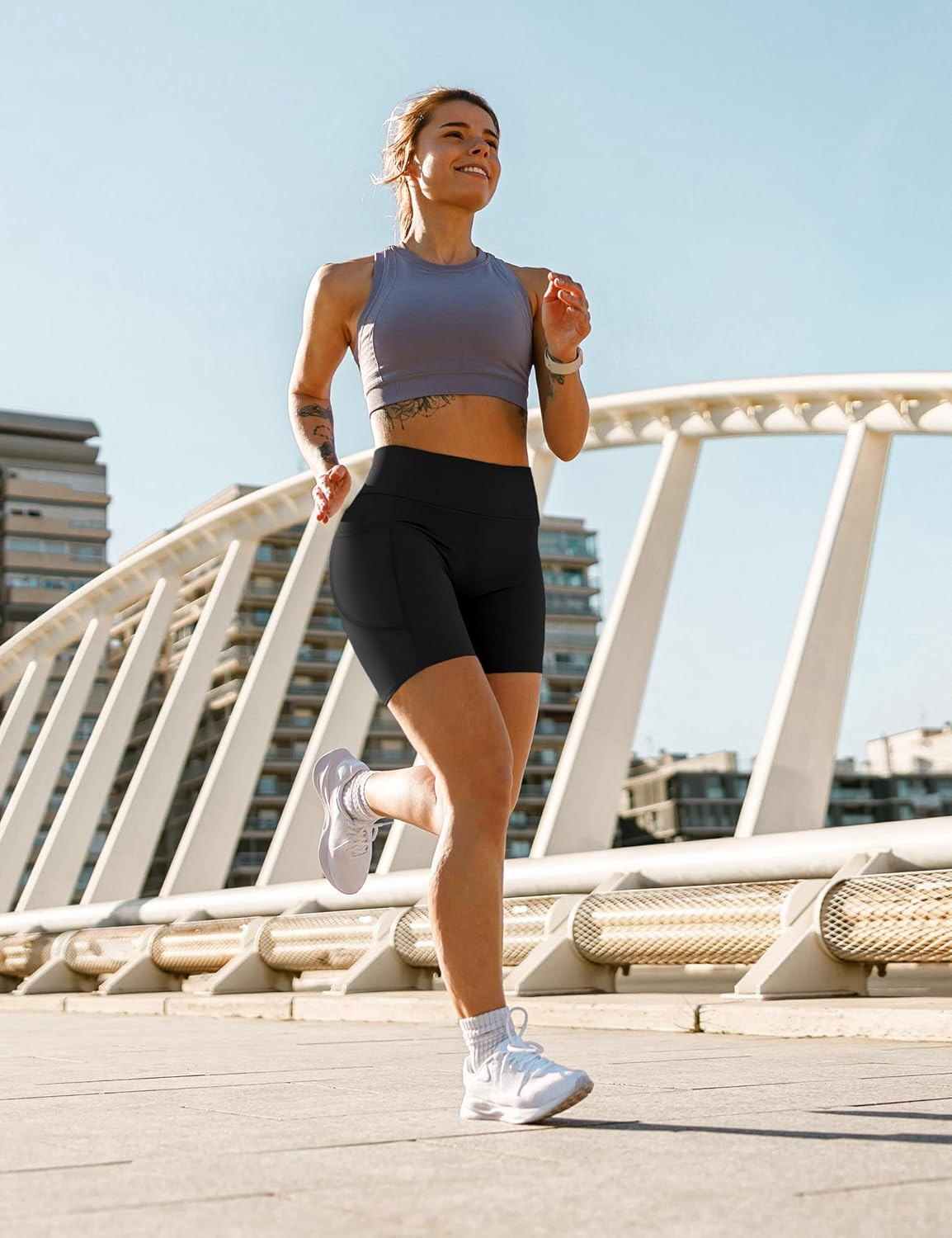 Yogaration Women&rsquo;S Seamless Yoga Shorts with 2 Side Pockets, 6'' High-Waisted for Workout, Gym,Casual Wear image number 3