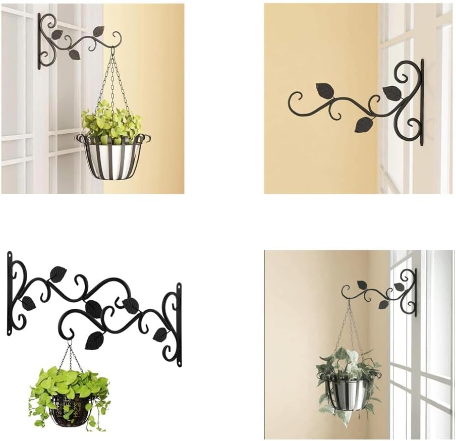 Outdoor Plant Hooks, Wanfoou 2Pcs Indoor Outdoor Plant Hooks, Hangers for Hanging Baskets, Iron Wall Metal Hooks Plant Hanger Bracket, Hooks for Bird Feeders（Black）