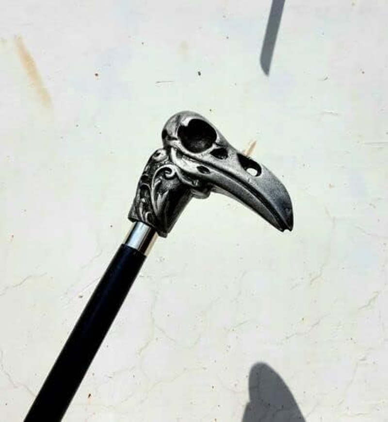Raven Skull Handle with Black 2 Fold Wooden Walking Stick Made from Metal Best Durable Heavy Reavn Cane for Reavn Lovers image number 1