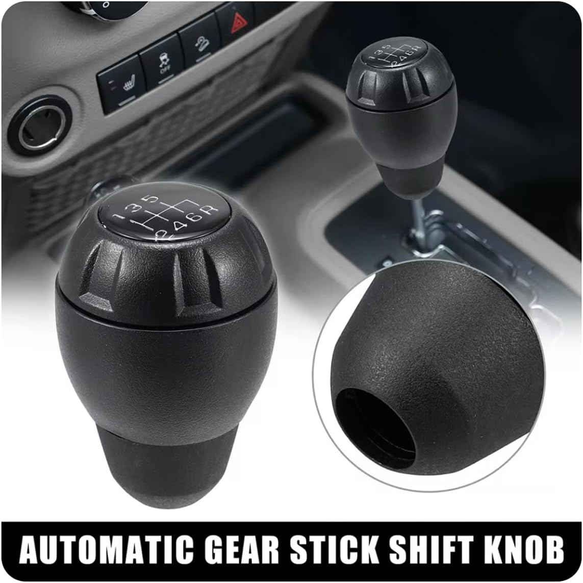 Shift Knob Gear Shifter, Stick Shift Knobs Level for Manual Transmission, Replaces 52060485AG 68085312AB, Compatible with Jeep Wrangler JK 2011-2018 (Black) image number 2