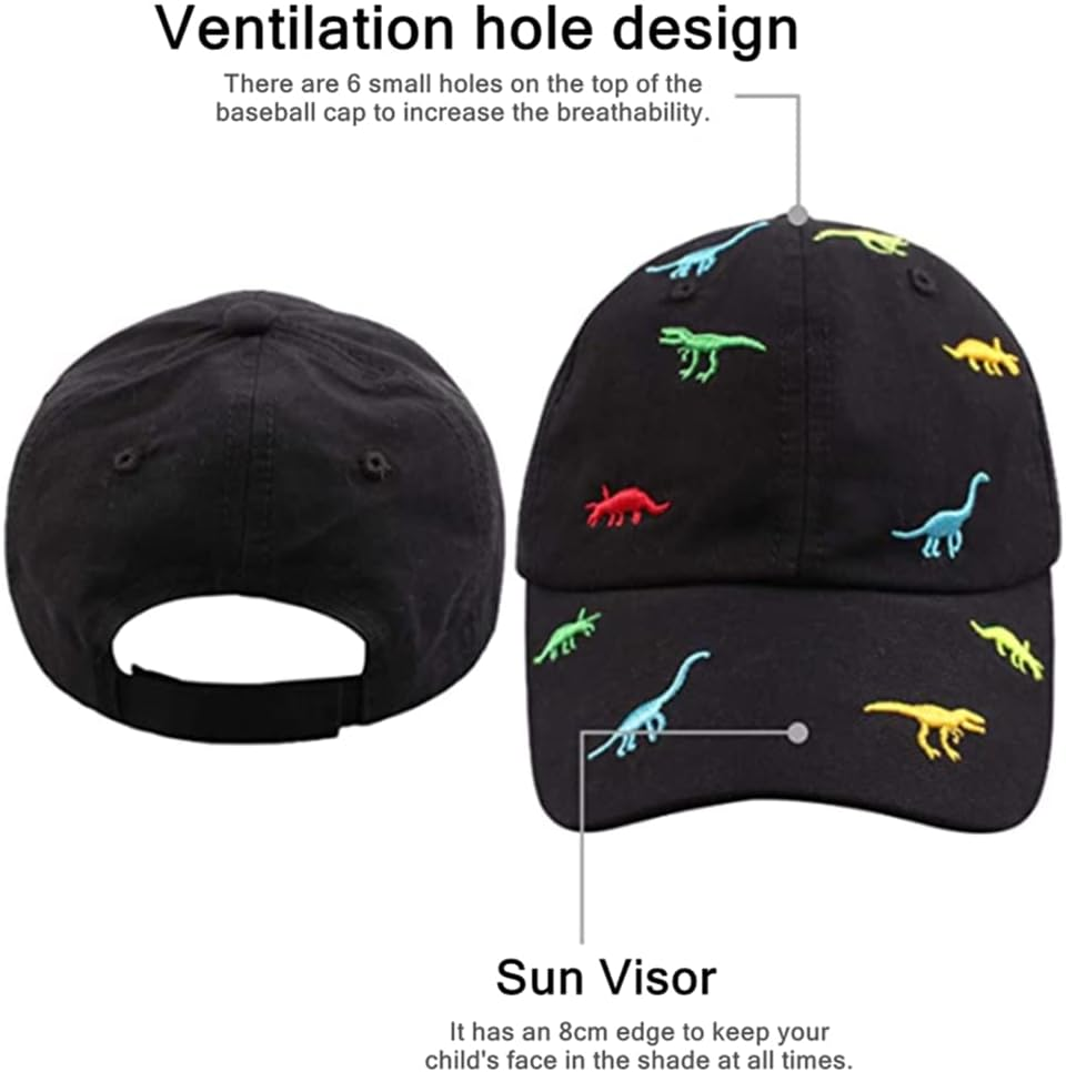 2-6 Years Children'S Dinosaur Baseball Cap Summer Sun Hat for Kids, Unisex Cotton Embroidered UV Protection Hat Golf Baseball Sports Cap Beanie Hat for Boy Girl Baby Infant Toddler