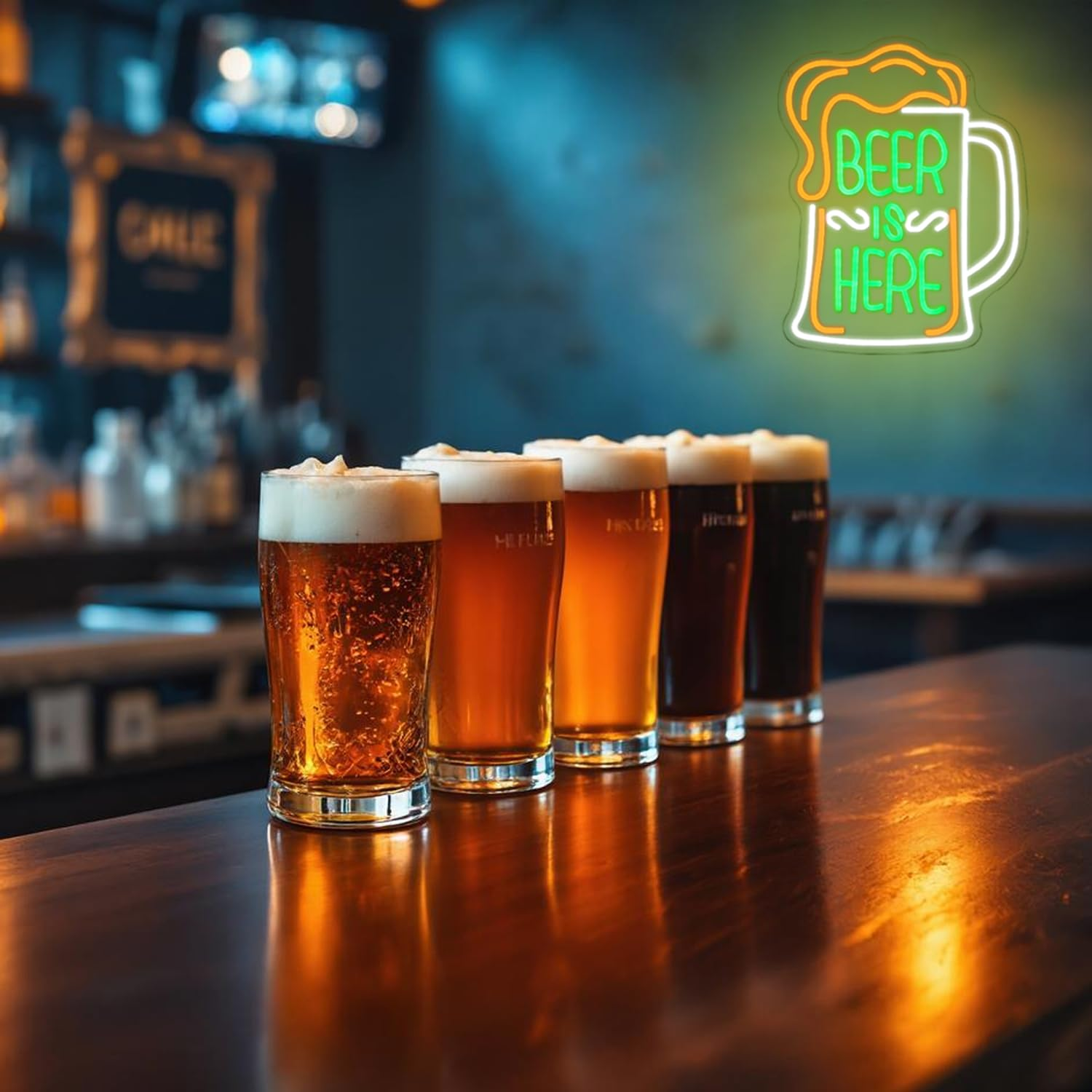 LMSIGNLY Beer Is Here Neon Sign for Wall Decor Beer Bar Neon Light Beer Glass Neon Light Sign Green Letter LED Sign for Home Nightclub Man Cave Restaurant Party - Cold Beer Open image number 6