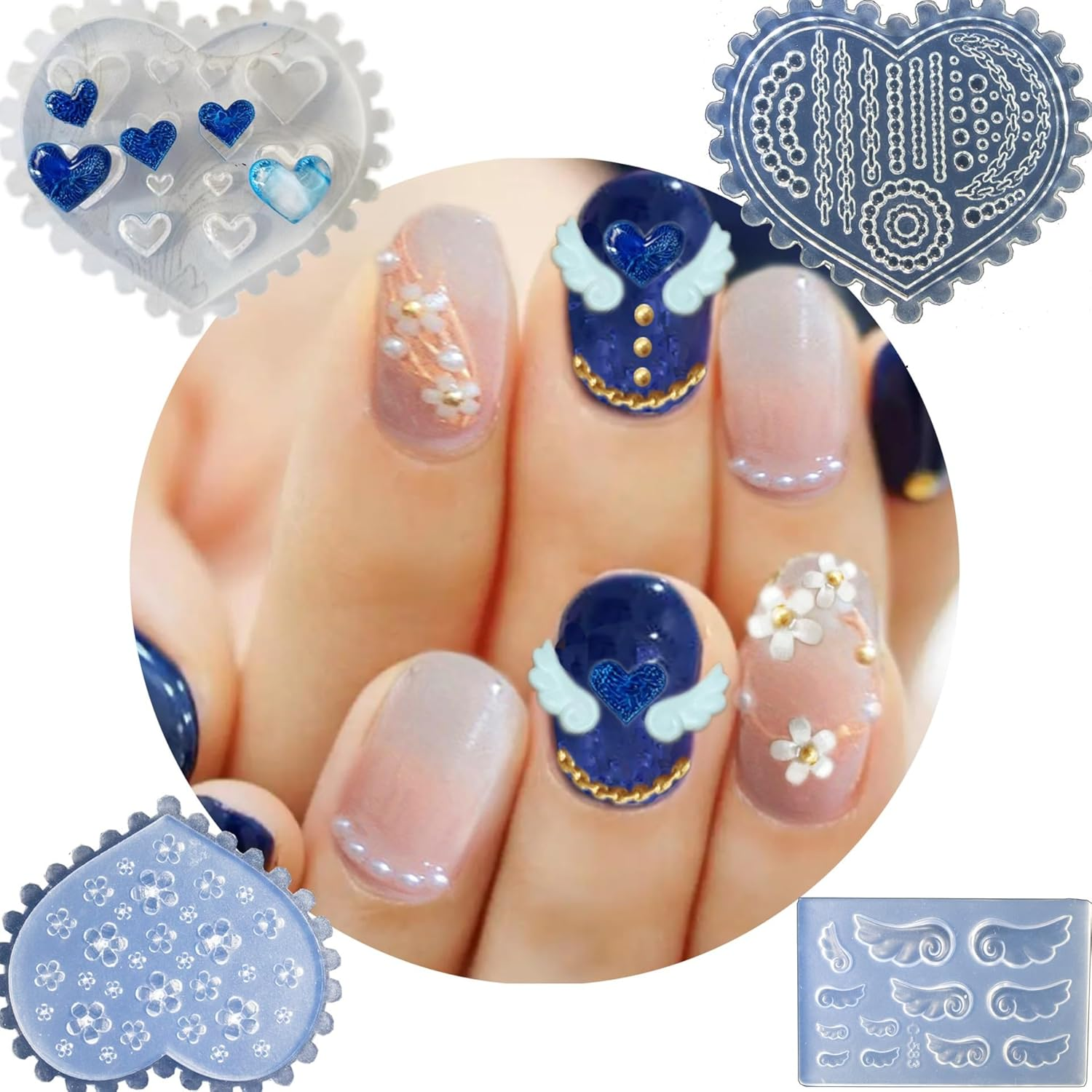 Cordate Chain Pearl Flower Nail Art Mold 3D Silicone Carving Mould Acrylic Nail Art Silicone Mould Nail Art Making Too (MD-86) image number 1