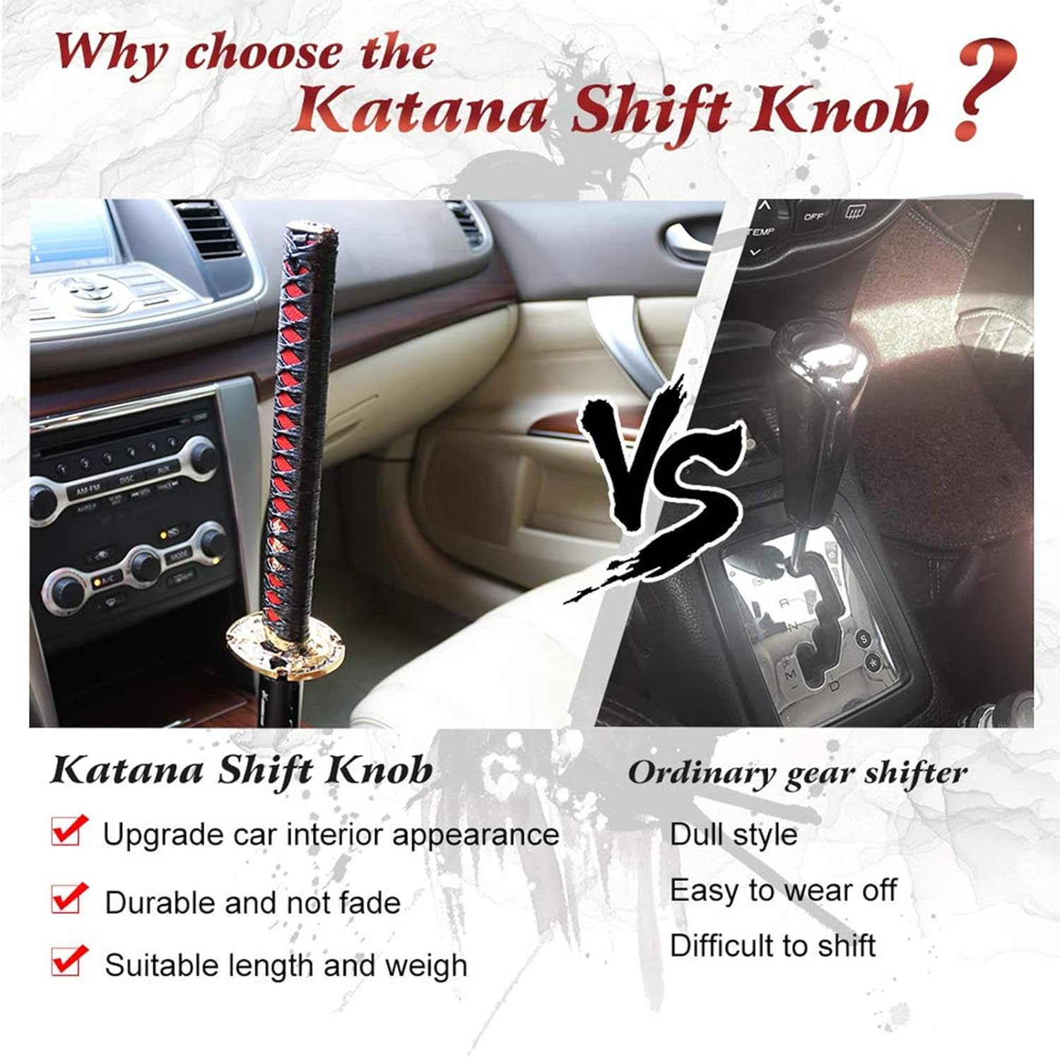 RYANSTAR Samurai Sword Automatic Shift Knob Universal for Lock/Button Automatic Transmission，Cool Katana Gear Shifter Metal Weighted Red&Black image number 6