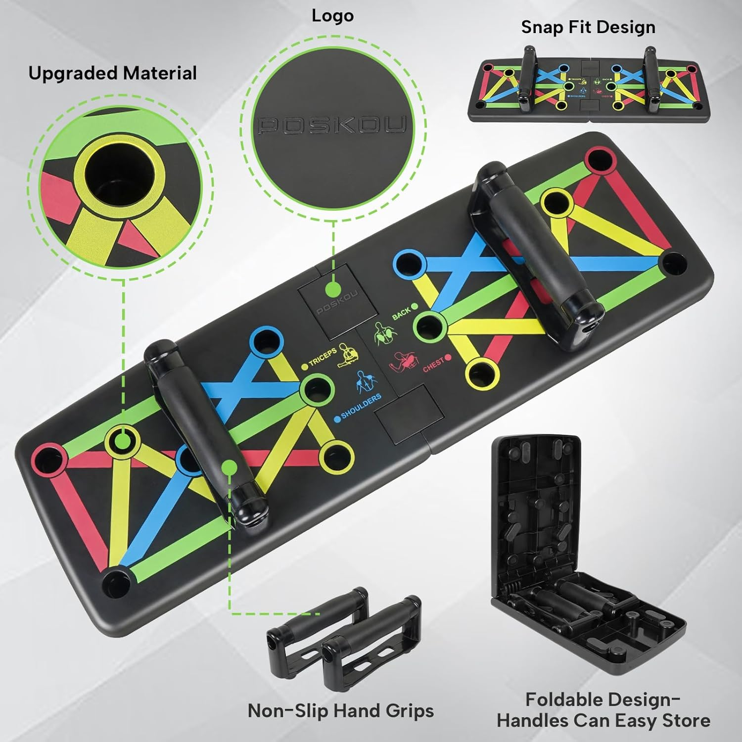 POSKOU Push up Board Pushup Bar Multifunction Push up Handles Exercise Workout Fitness Equipment for Home Gym image number 1