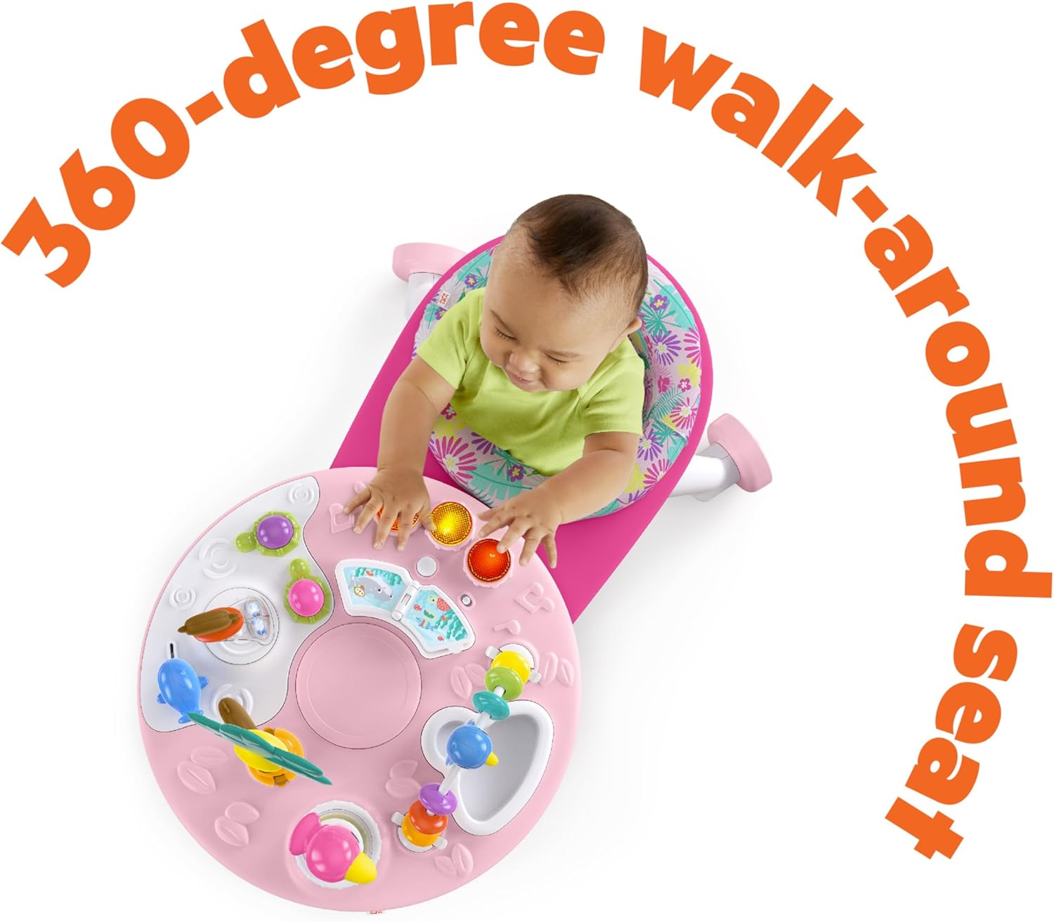 Bright Starts around We Go 2-In-1 Walk-Around Baby Activity Center & Table, Tropic Coral, Age 6 Months and Up image number 1