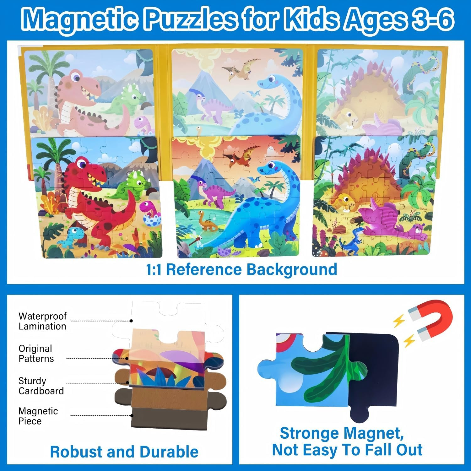 Magnetic Puzzles for Kids Ages 3-6, 97-Piece Travel Toys Dino Game, 3 in 1 Travel Puzzles Games Fun Toddler Puzzle Ages 2-4, for 2 3 4 5 6 7 Year Old Birthday Gift (L5 Prehistoric Dinosaur) - L1 Happy Ranch image number 7