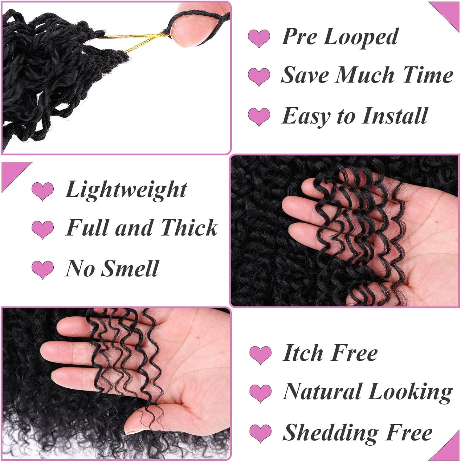 Samtress 10 Inch Pre Looped Micro Curly Twist Crochet Hair Synthetic 8 Packs Black Micro Twist Kinky Curly Crochet Hair Yanky Twist Crochet Hair Extensions for Black Women (#1B) image number 6