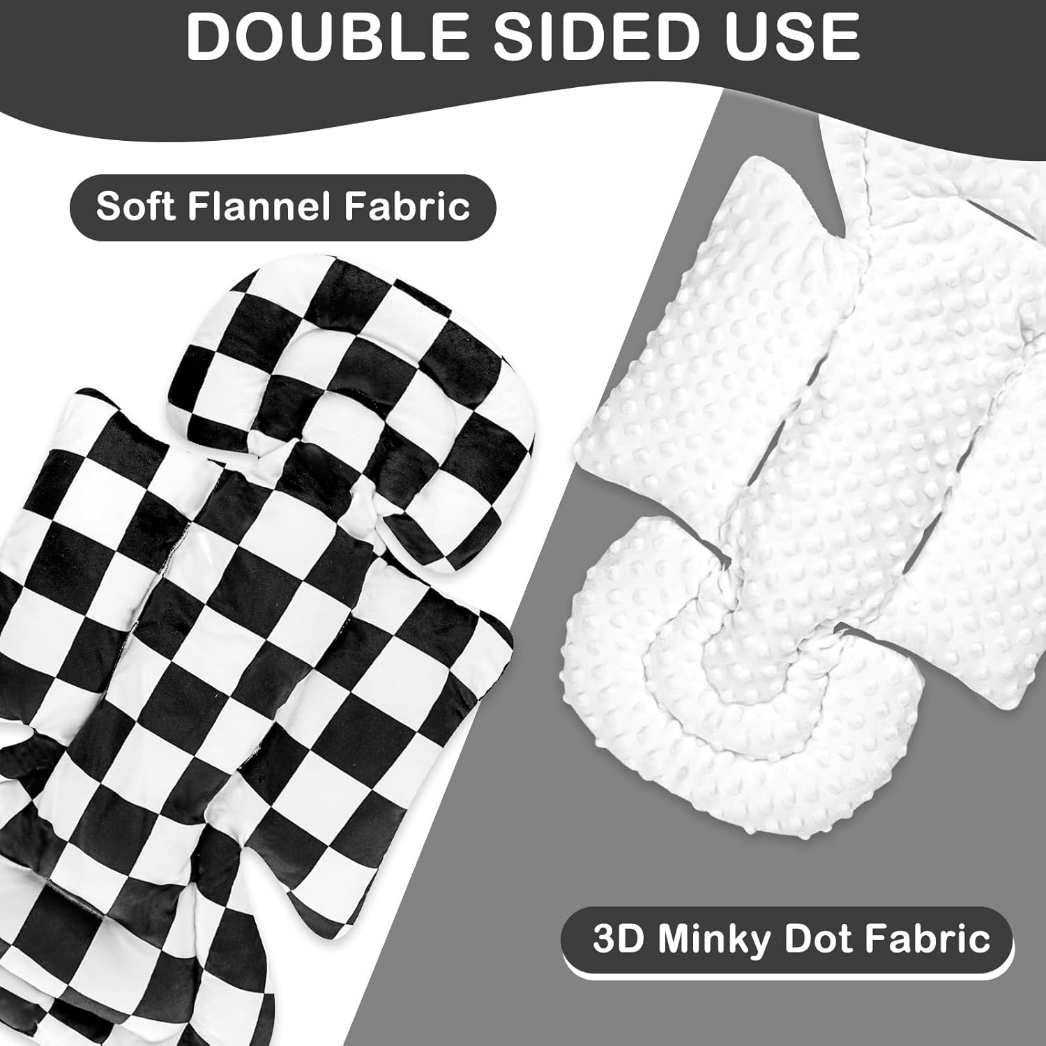 DILIMI Infant Car Seat Insert, Baby Car Seat Head Support with 3 Strap Paddings, Soft Newborn Carseat Cushion Insert for Stroller, Swing, Bouncers, Black Checkered image number 5