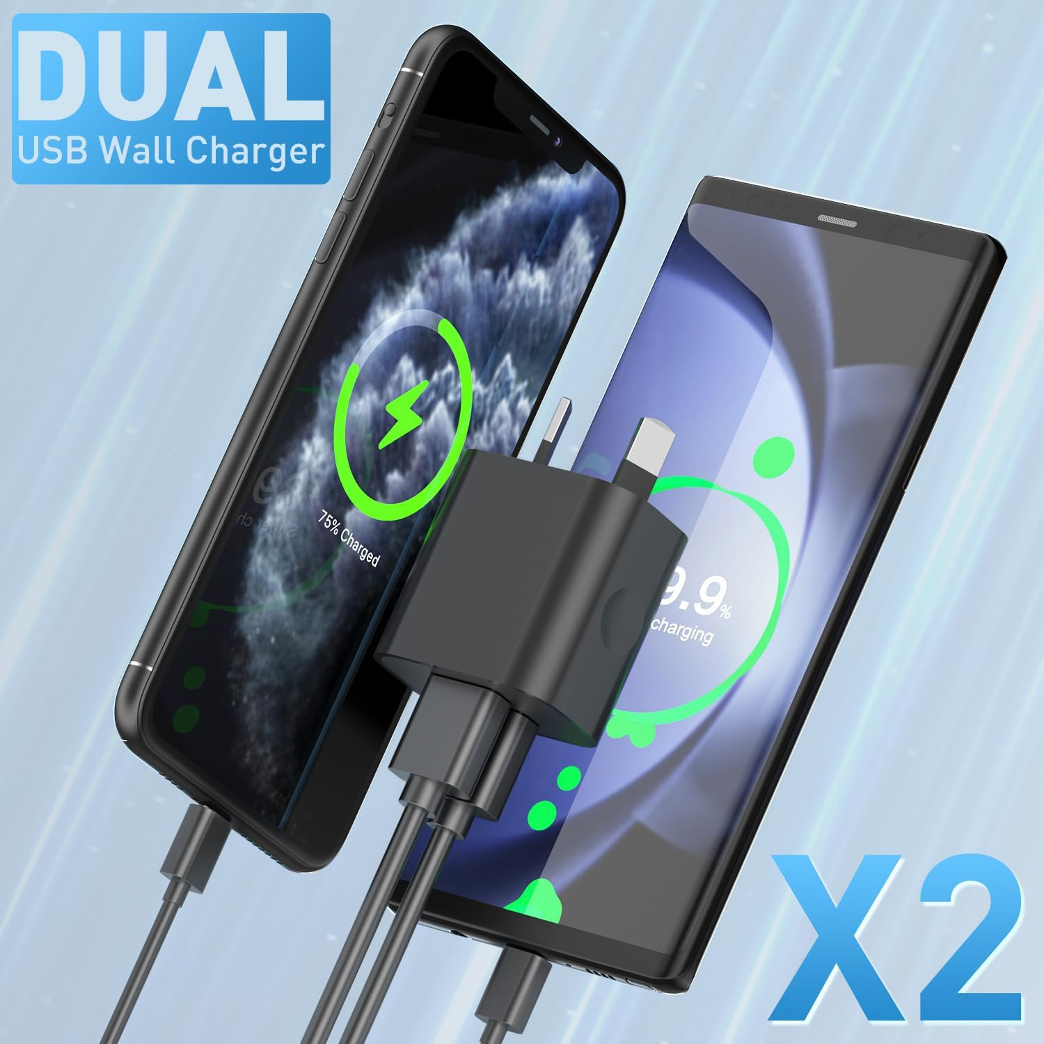 HEYMIX Dual USB Power Adapter, 2-Pack Dual USB Charger Plug, USB Wall Plug 5V Charger, 2-Port Aus USB Plug 5V/2.1A Adapter SAA Certified Compatible with Iphone, Ipad, Samsung, Pixel, Galaxy, HTC image number 5