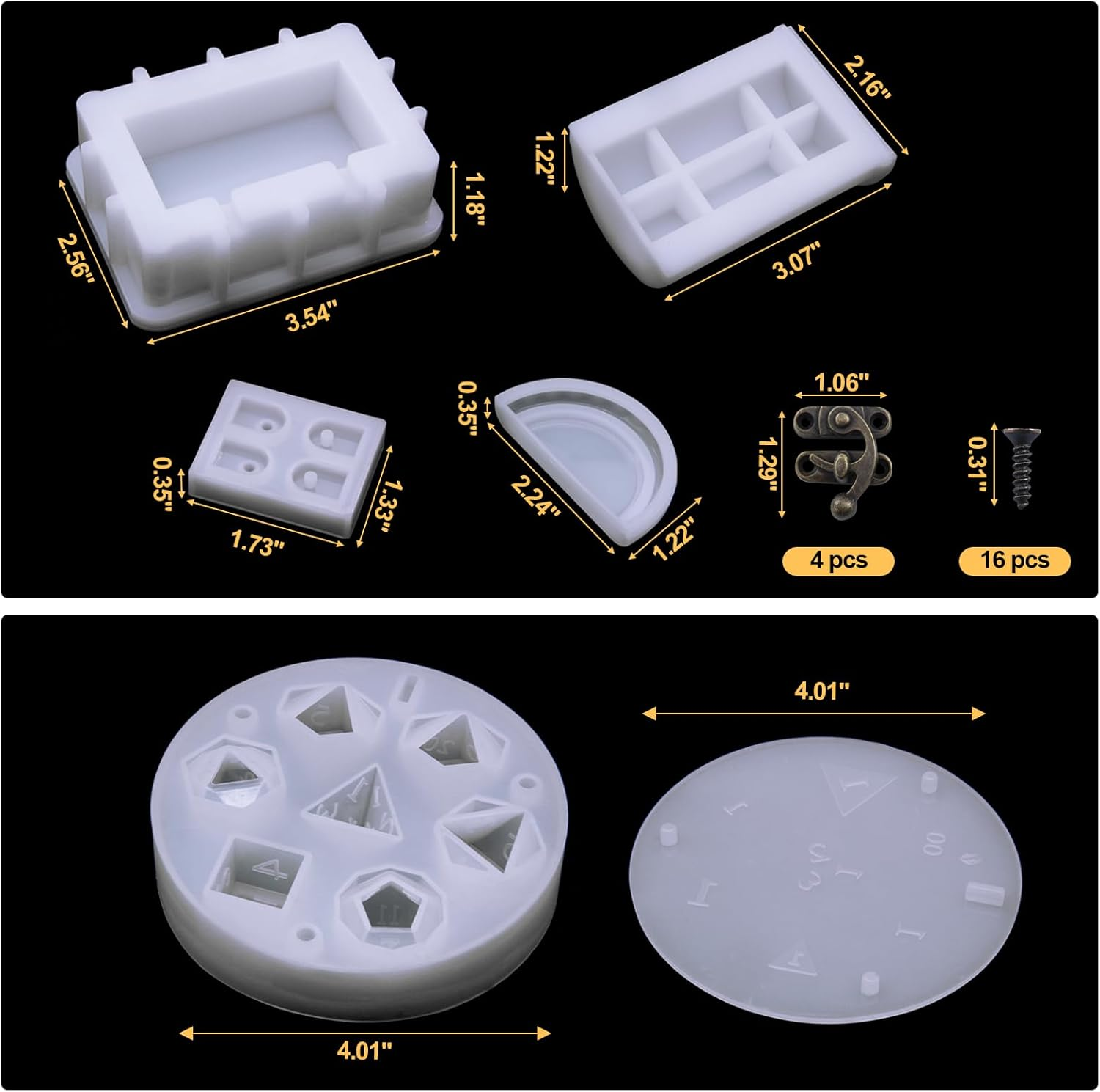 Silicone Dice Box Mold for DND Dices, 7 Shapes Dice Silicone Mold with Silicone Treasure Storage Box Mold, Epoxy Mold for Casting and Storing Dice, DIY D and D Game Lovers Gifts image number 1