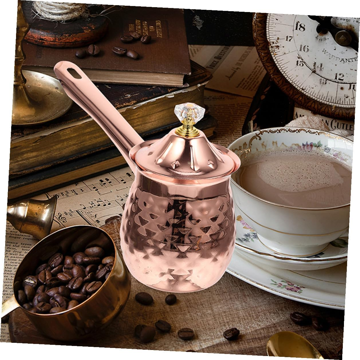 BESTYASH Rose Gold Stainless Steel Turkish Coffee Pot Small Milk Pitcher with Ergonomic Handle for Hot Coffee Heating Lightweight Easy to Clean Household Espresso and Milk Frothing Cup image number 1