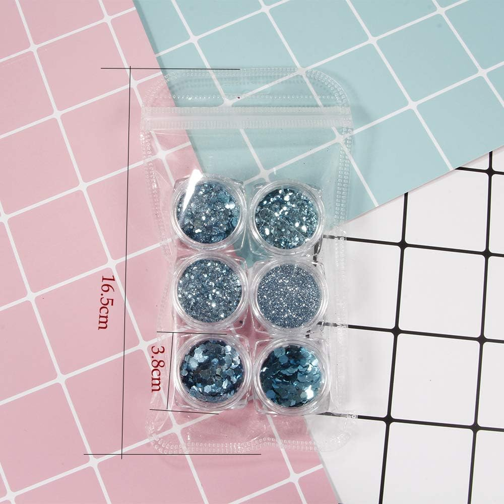 YOFASEN Pack of 6 Chunky Glitter Face Glitter - Nail Art Accessories Glitter Crafts Sequins Mixed Set Cheeks Lips Makeup DIY Decor Sequins, Blue 1 image number 5