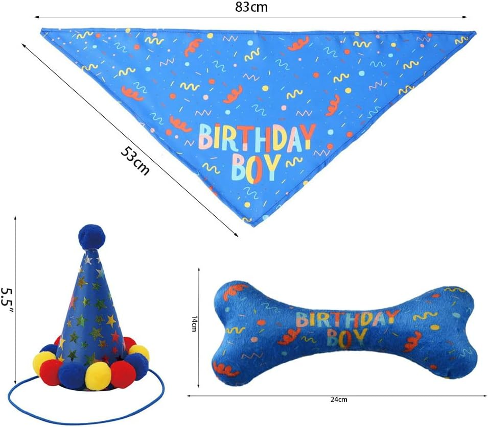 Dog Birthday Party Supplies,Dog Birthday Bandana Hat Set Pet Happy Birthday Party Supplies Triangle Bibs with Cute Bone Dog Birthday Scarf Accessories and Decoration for Extra Large Dogs Pets image number 5
