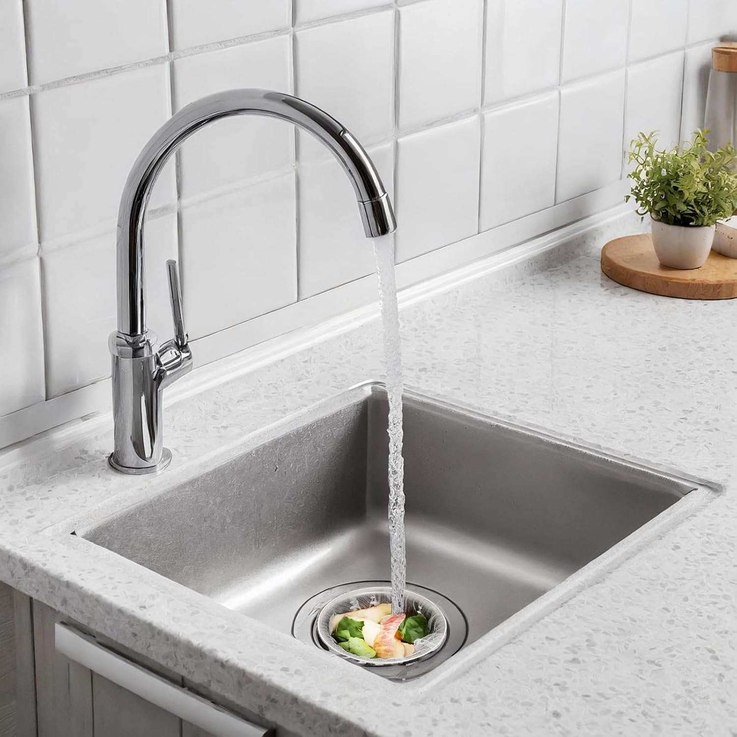 100PCS Kitchen Sink Mesh Straine with a Hanging Pull-Out Storage Box, Sink Strainers for Kitchen Sink Food Catcher Disposable Drain Covers, Drain Strainer, anti Clogging Elastic Kitchen Sink Strainer image number 6