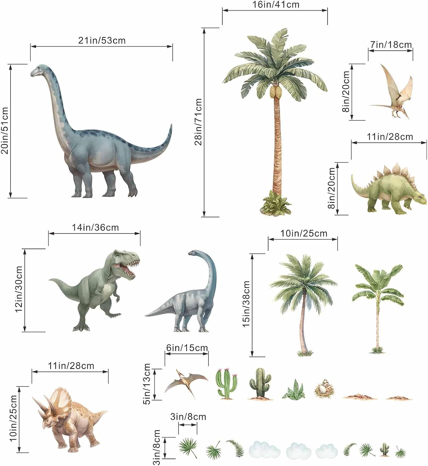 Amimagen Large Dinosaur Wall Decals - Tropical Palm Tree Leaf Dino Wall Stickers - Nursery Kids Baby Boys Room Daycare Playroom Classroom Wall Decor image number 2