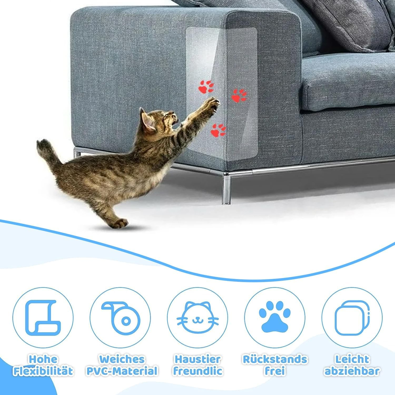 Pack of 10 Scratch Protection Cat Tape, Self-Adhesive Cat Scratch Protection Film, Scratch Protection Sofa Cat, Cat Anti-Scratch Tape, Scratch Protection Sofa Cat Pad, Cat Training Tape 30 X 44 Cm image number 2