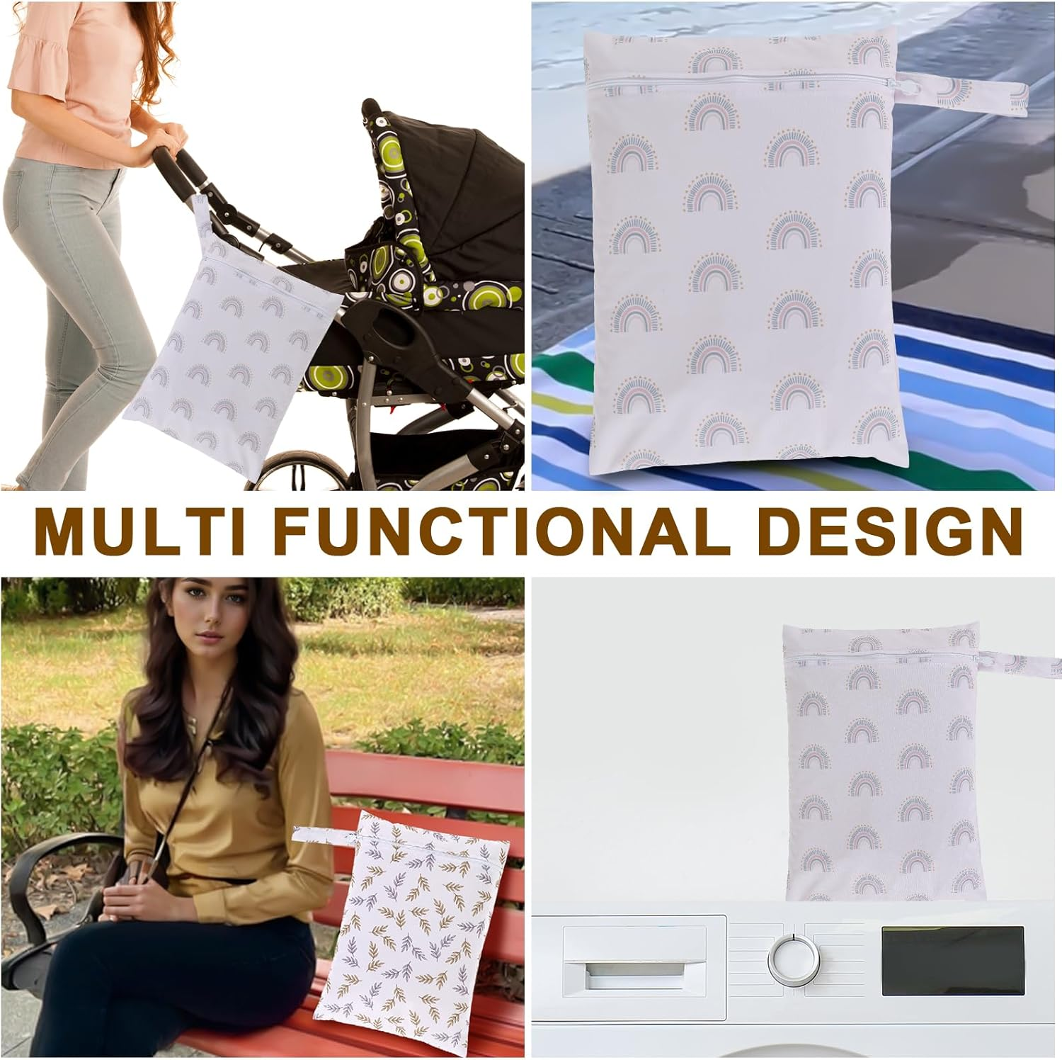 3Pcs Waterproof Wet Bag, Wet Bag Storage Bag Washable Travel Bags with Zipper Closure, Reusable Baby Diaper Bag Organizing Pouches Wet Bag for Swimsuit, Towels, Wet Clothes, Beach, 14" X 11", Style 1, image number 2