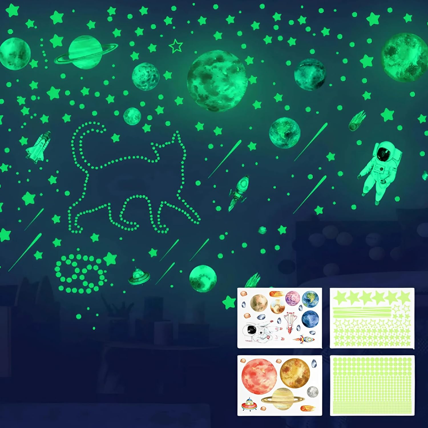 Glow in the Dark Stars for Ceiling 849X Glow in the Dark Moon and Planet Wall Decal Luminous Astronaut Universe Galaxy Space Wall Stickers Outer Space Decal for Kids Boys Girl Bedroom image number 5