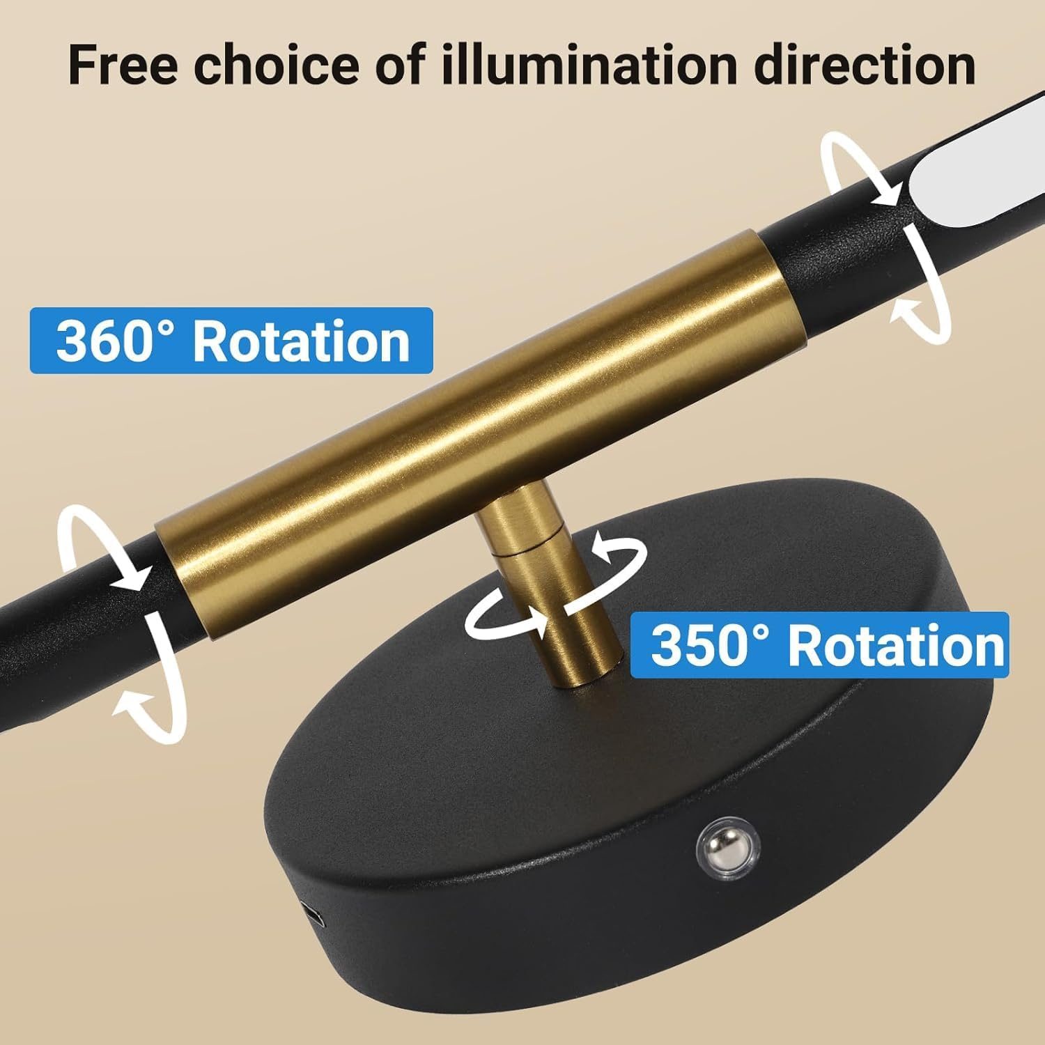 Battery Operated Wall Sconces Set of Two, 360&deg;Rotate Wireless Rechargeable Wall Sconces with Remote Control, Black Gold, Dimmable, Timing Decor Lights for Bedroom Hallway, 28.5 Inch image number 5