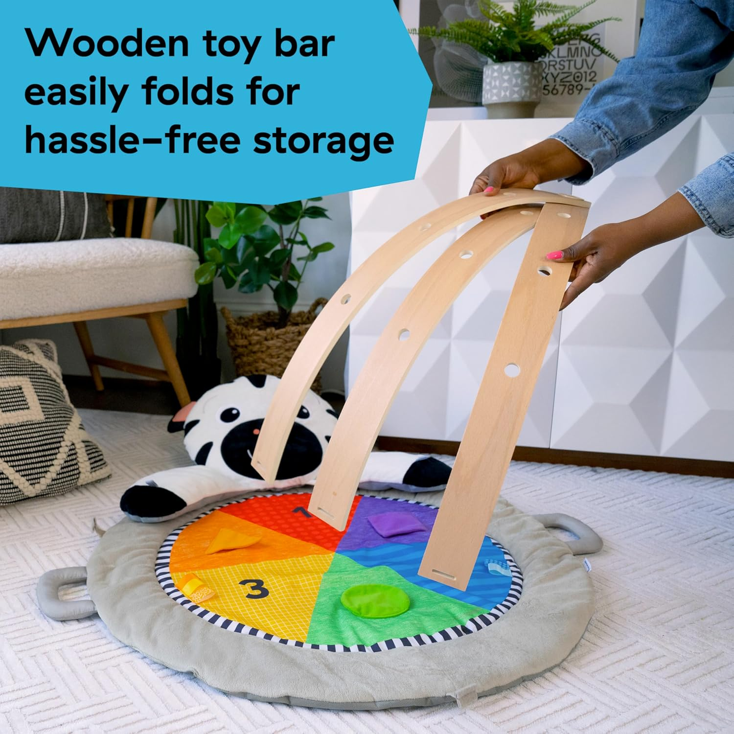 Baby Einstein Zen'S Activity Milestones Plush Gym with Wooden Bar, for Infant to Toddler, 0-12 Months, Machine Washable