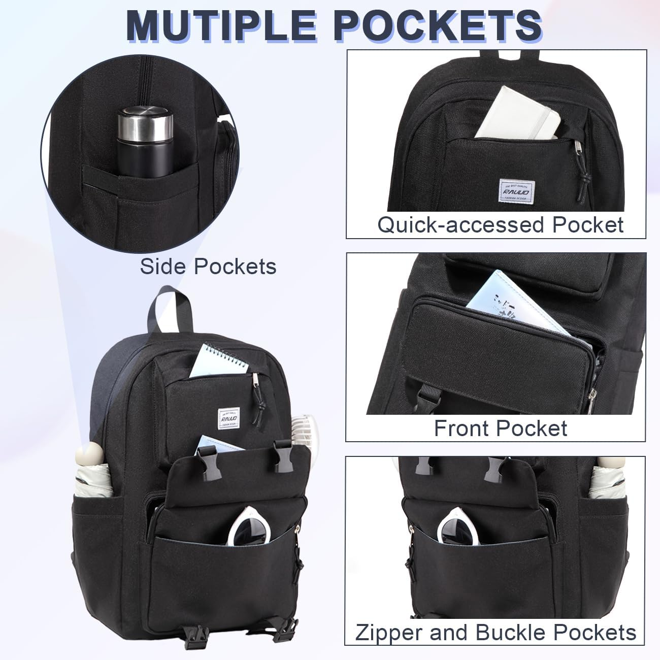 Backpack for Girls Boys,Ravuo Cute Kids Schoolbag Large Casual Bookbag for Elementary Middle Schooler Teen Rucksack image number 2